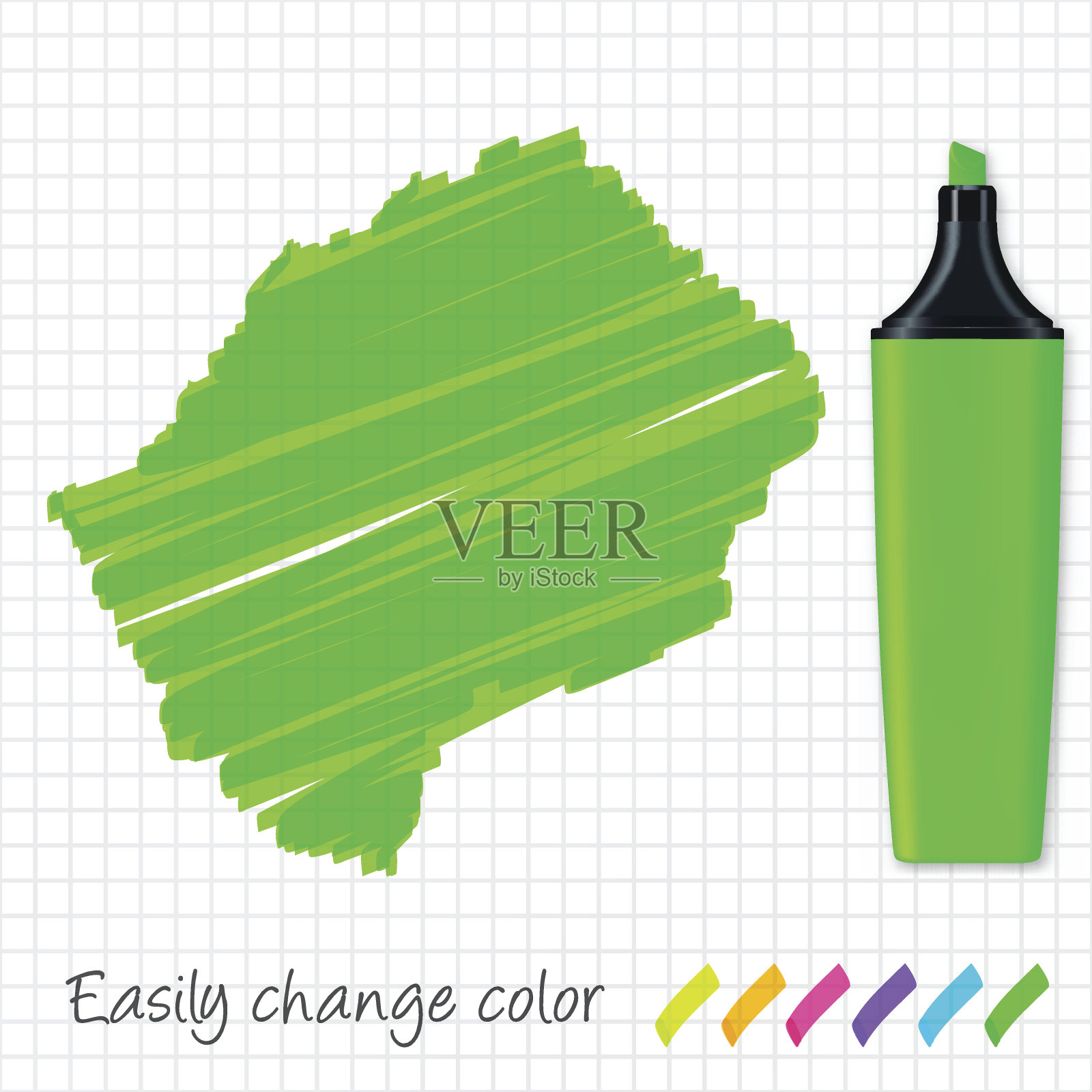 莱索托地图手绘在格子纸上，绿色荧光笔插画图片素材