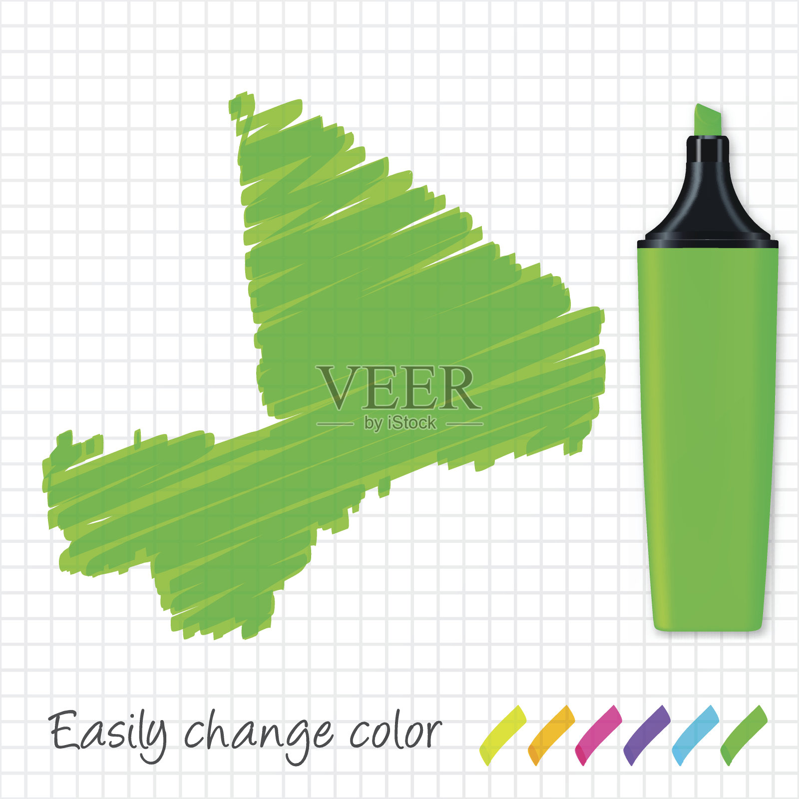 马里地图手绘在方格纸上，绿色荧光笔插画图片素材