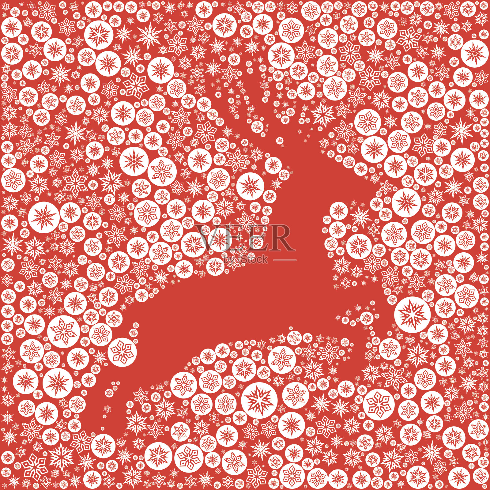 驯鹿在红色雪花的背景插画图片素材