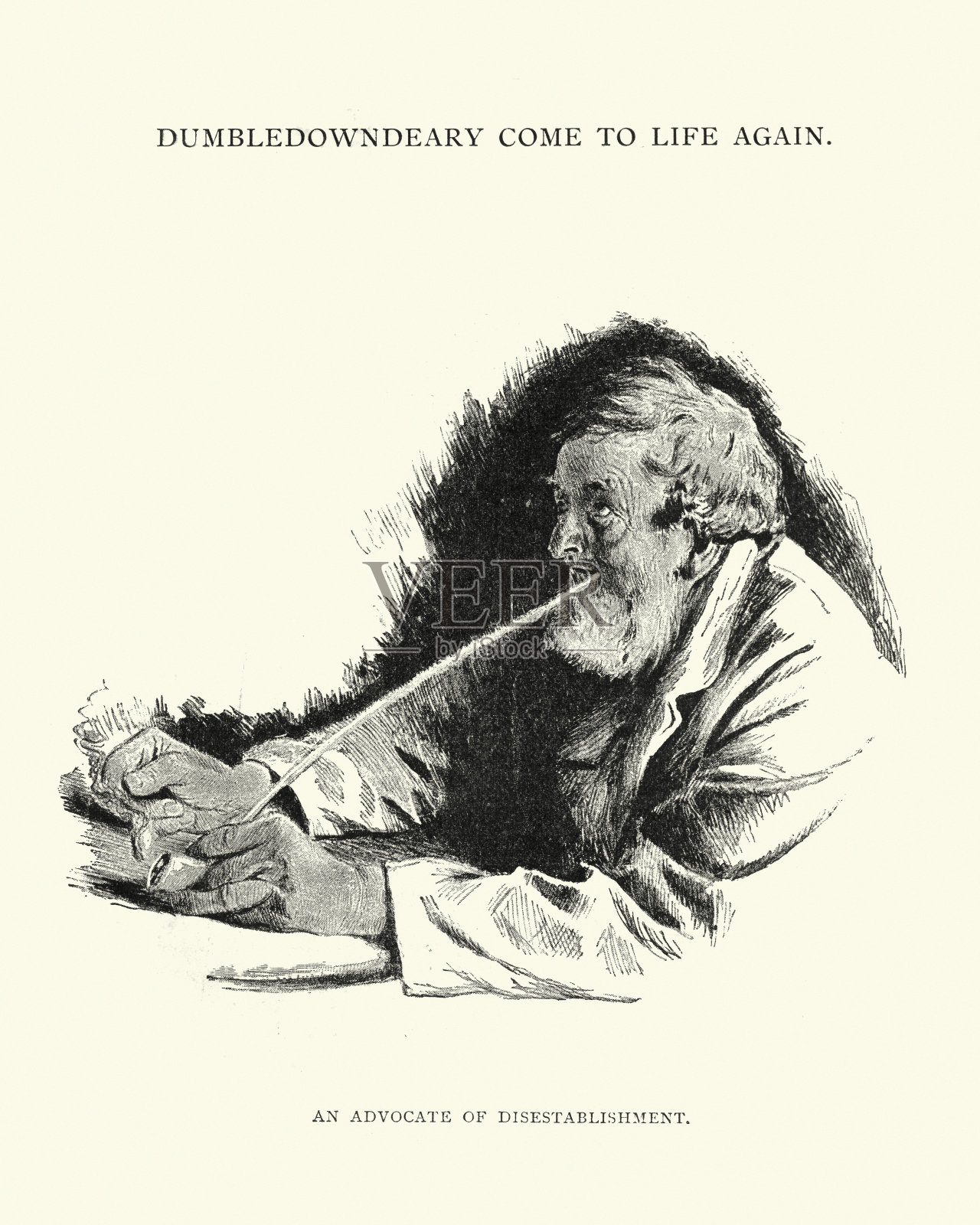 维多利亚时代的成熟男人，正抽着一根长长的陶制烟斗插画图片素材