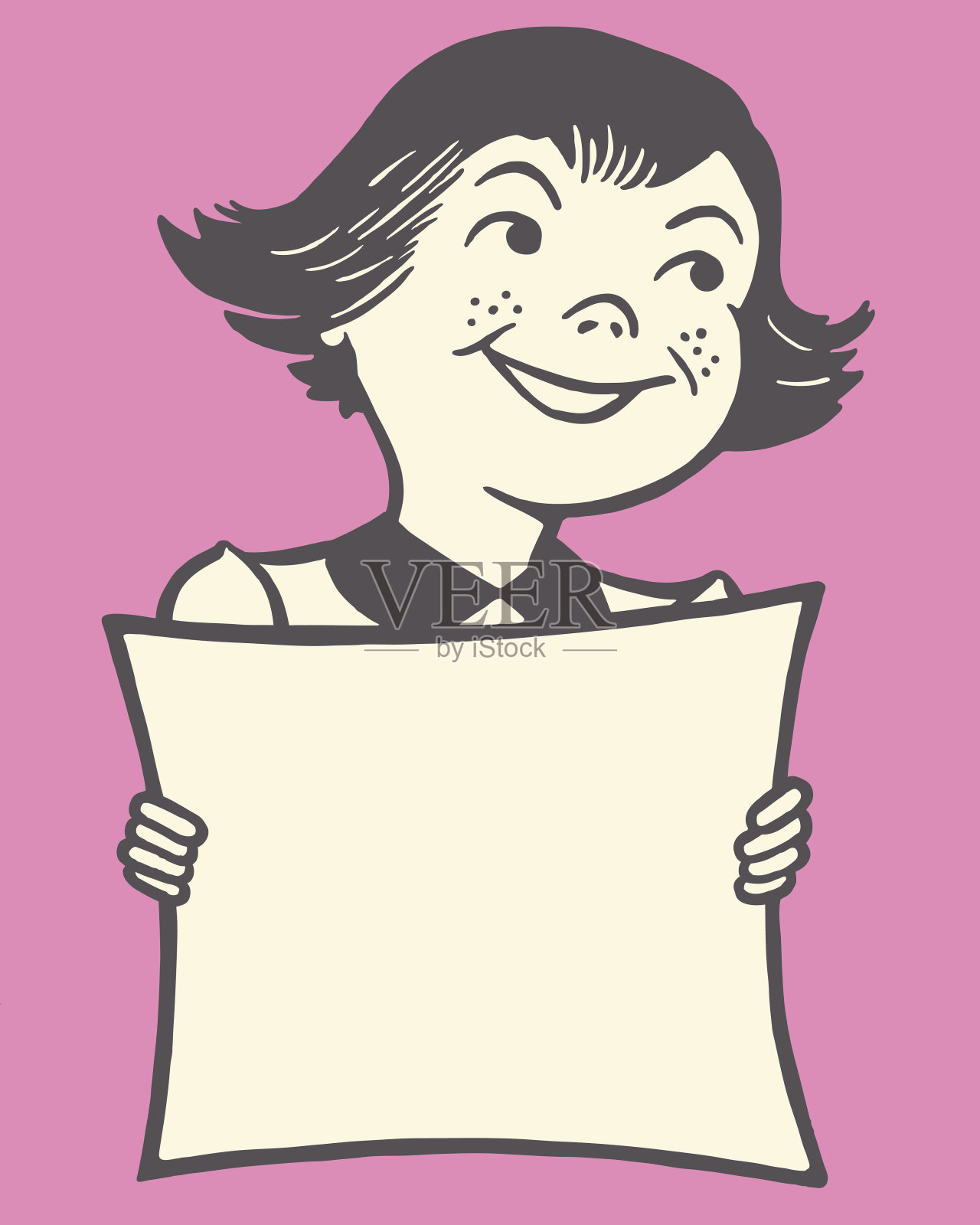 拿着一张大纸的女孩插画图片素材