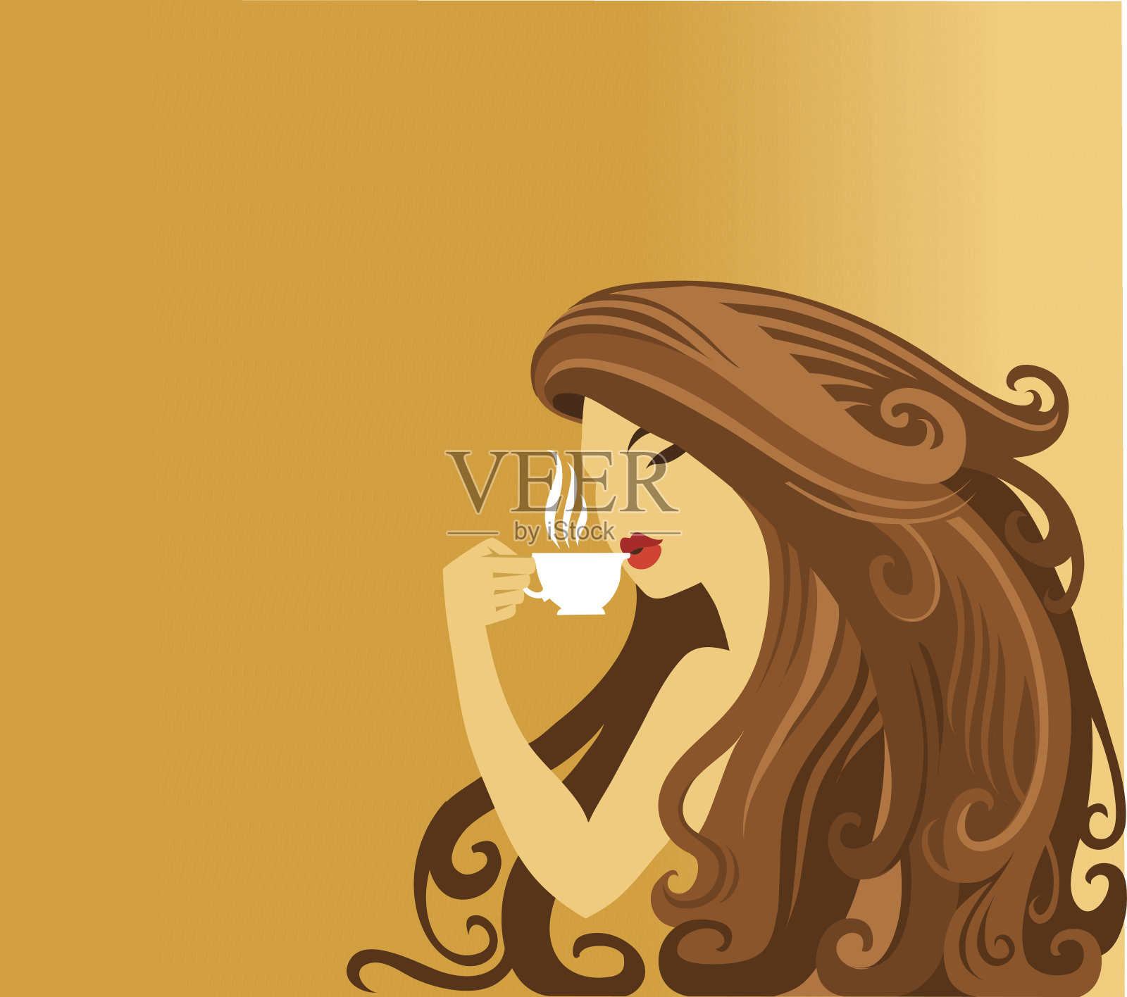 复古咖啡女郎插画图片素材