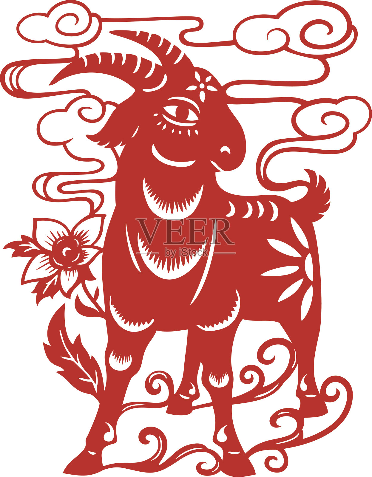 剪纸山羊，羊年2015插画图片素材