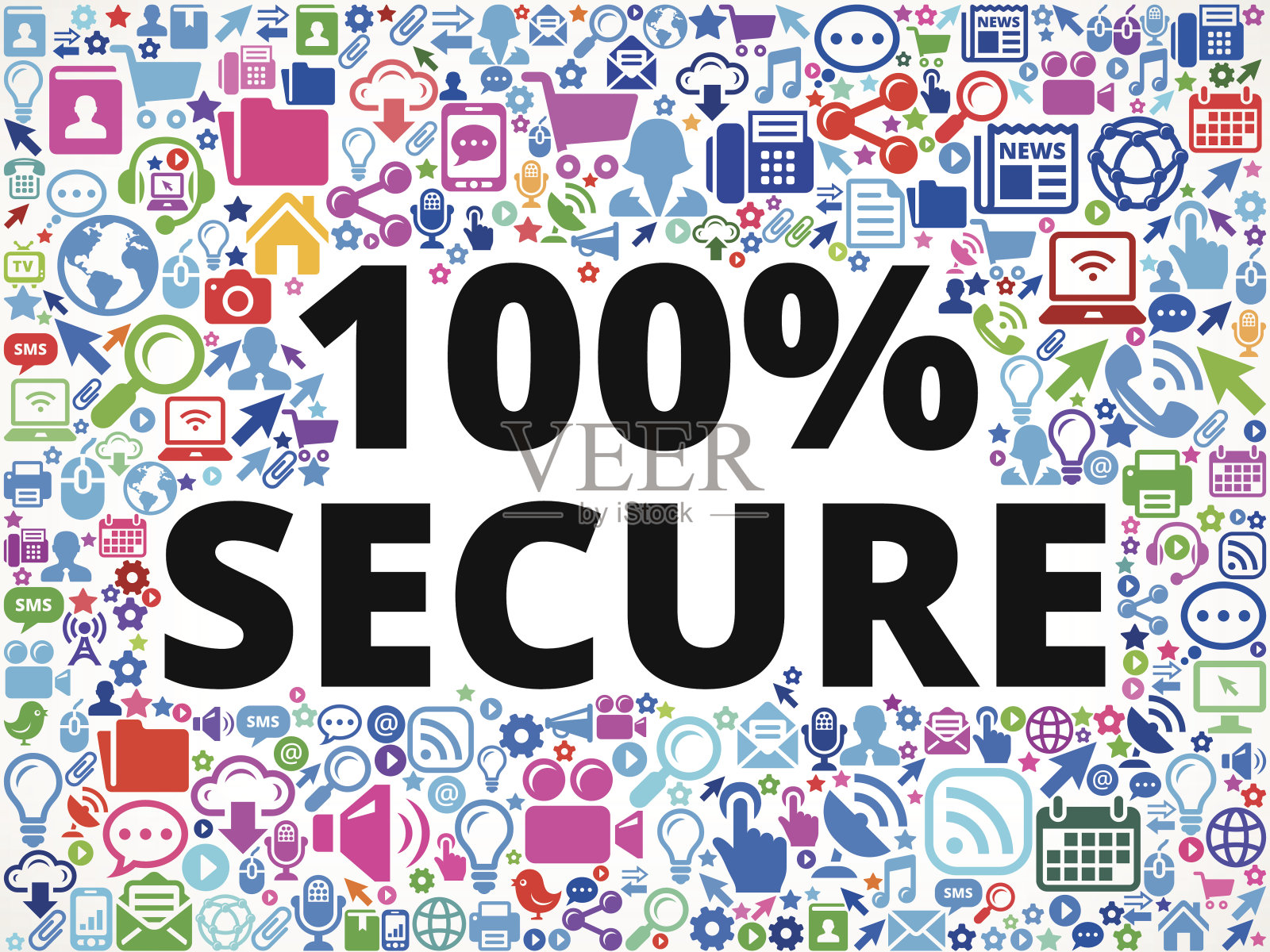 100%安全的现代技术和通信插画图片素材