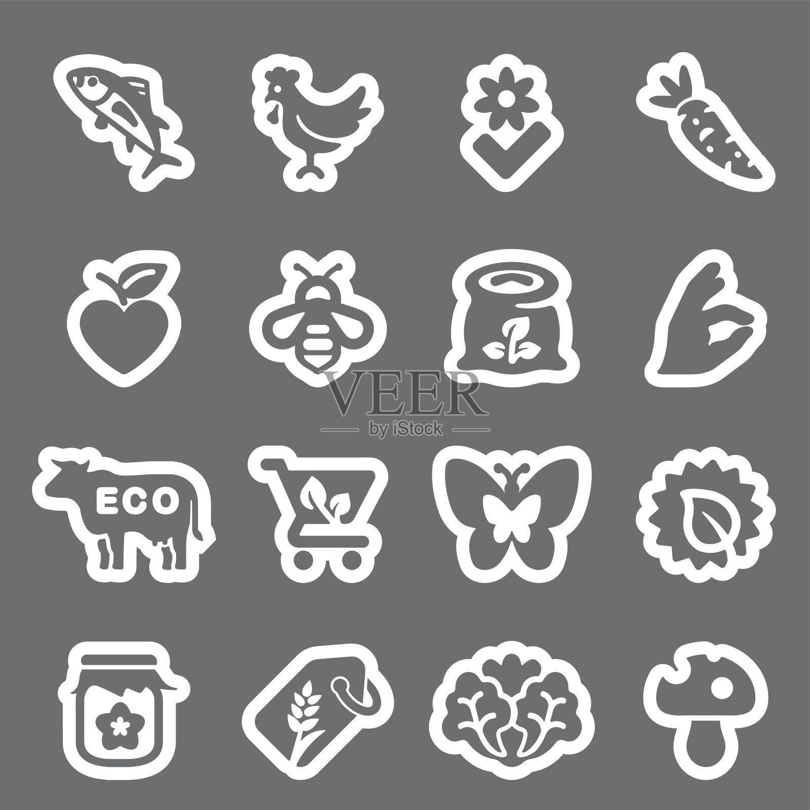 有机食品灰色线图标| EPS10图标素材