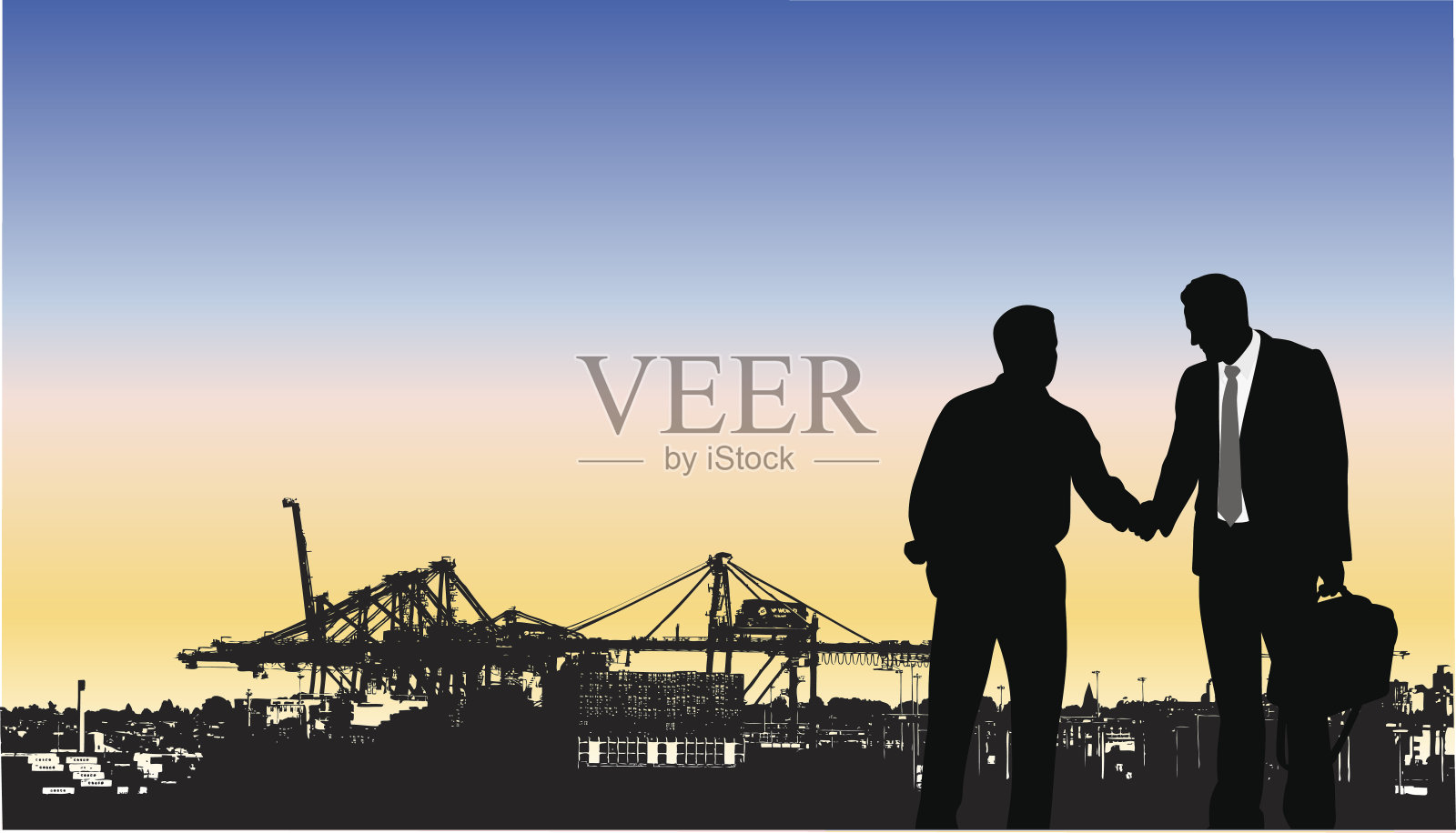 一对夫妇站在海滩上插画图片素材