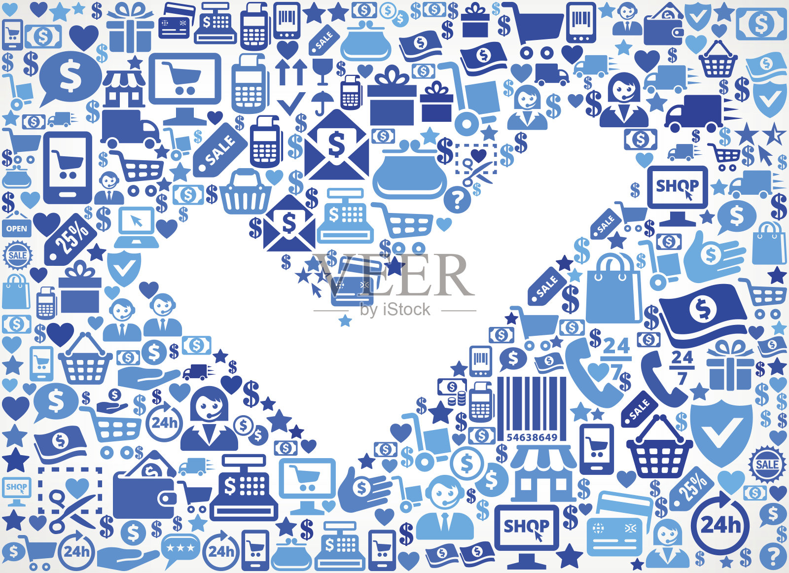 选中购物和商业的蓝色图标模式插画图片素材