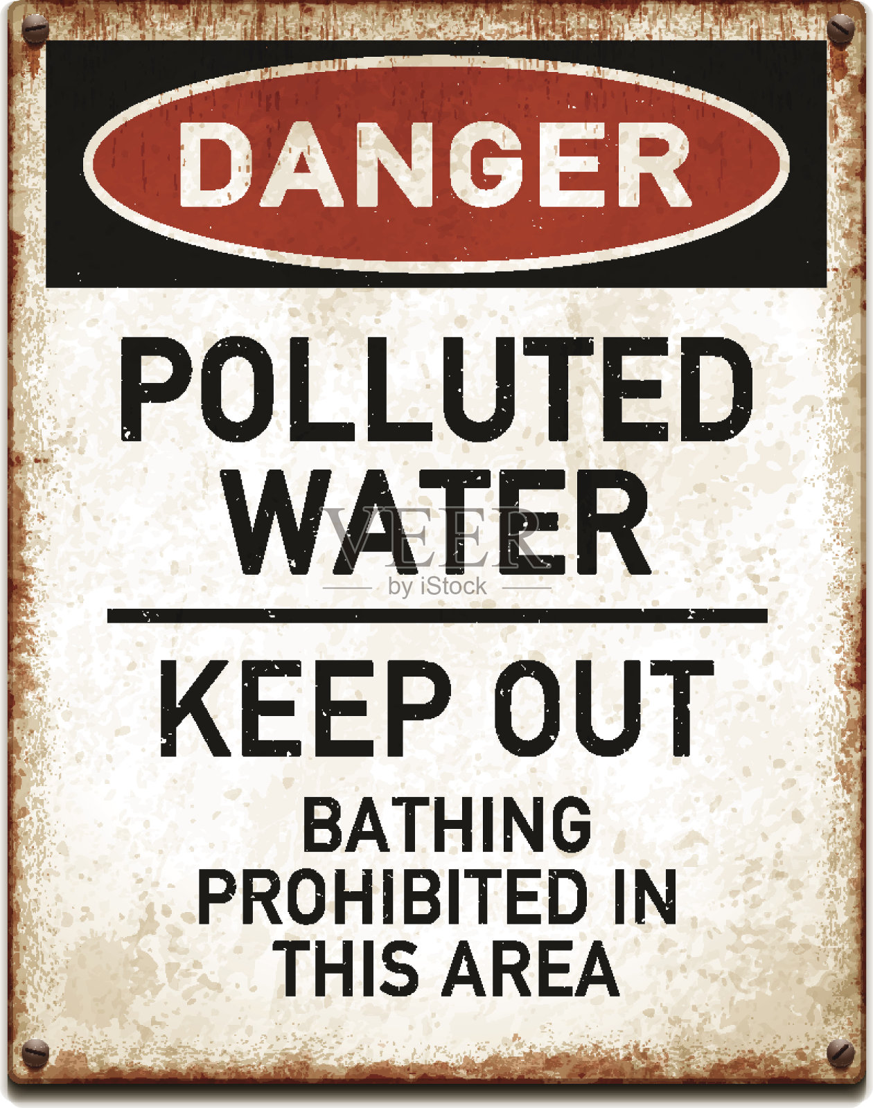 风化的金属标牌，危险污染的水text_vector插画图片素材