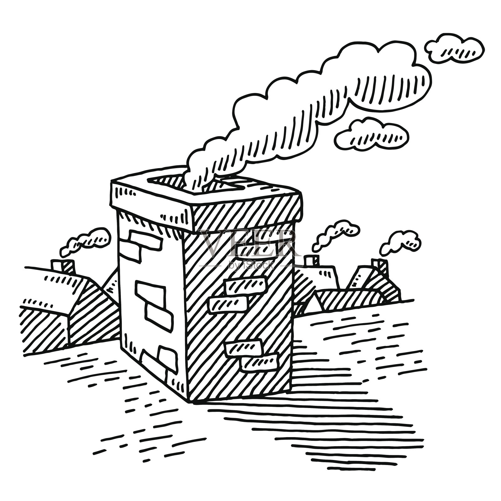 屋顶抽烟烟囱图插画图片素材