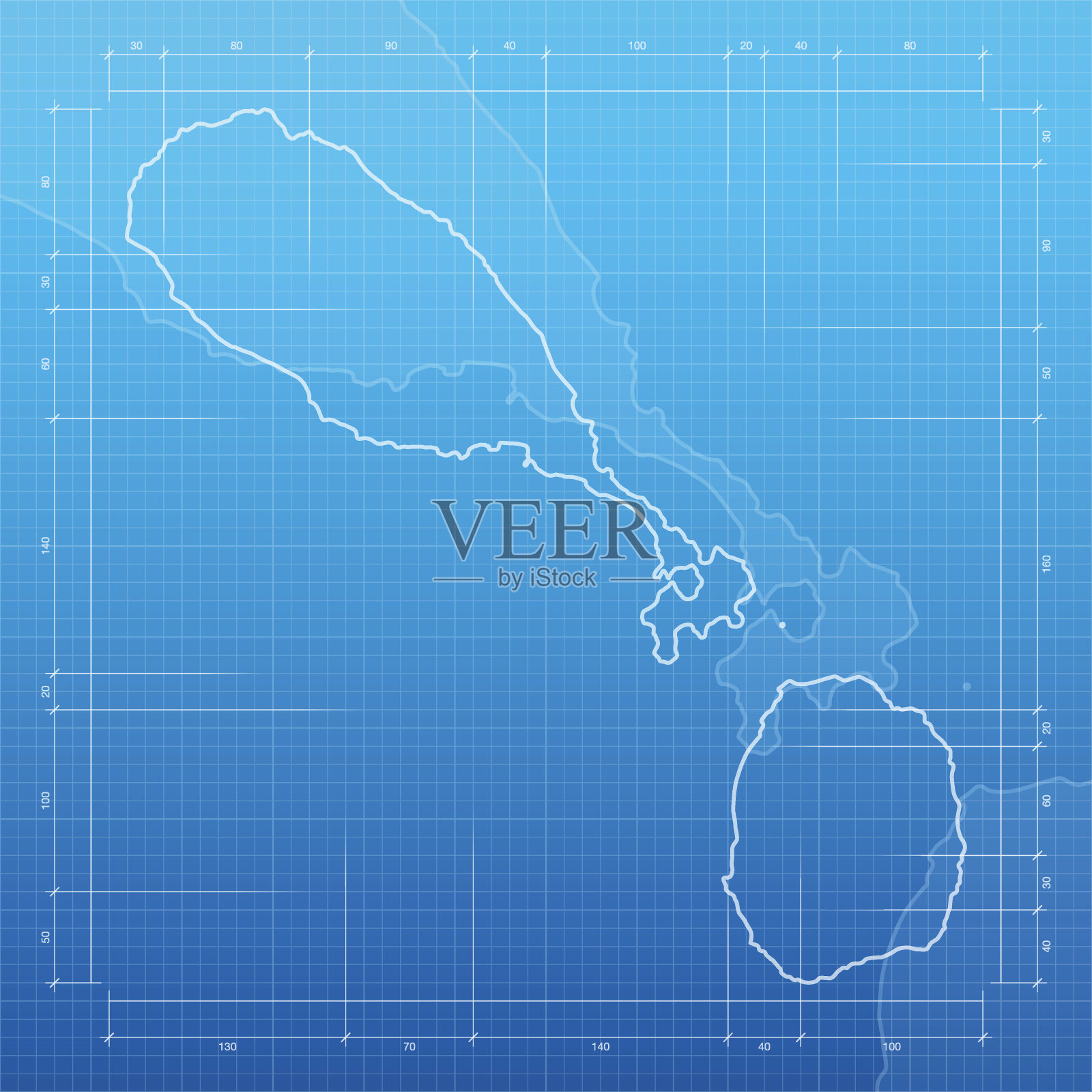 蓝图背景上的圣基茨和尼维斯地图插画图片素材