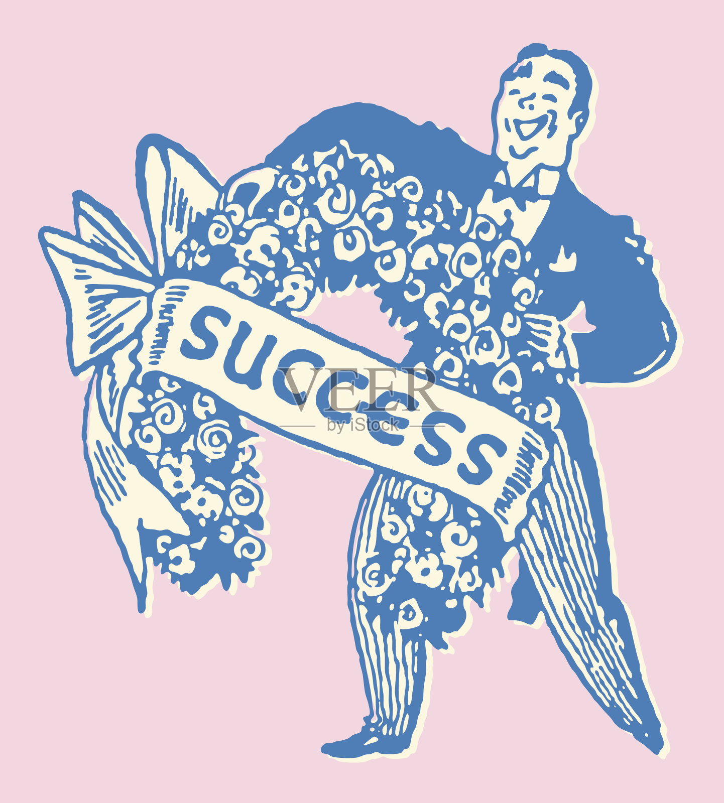 手持巨大成功花环的人插画图片素材