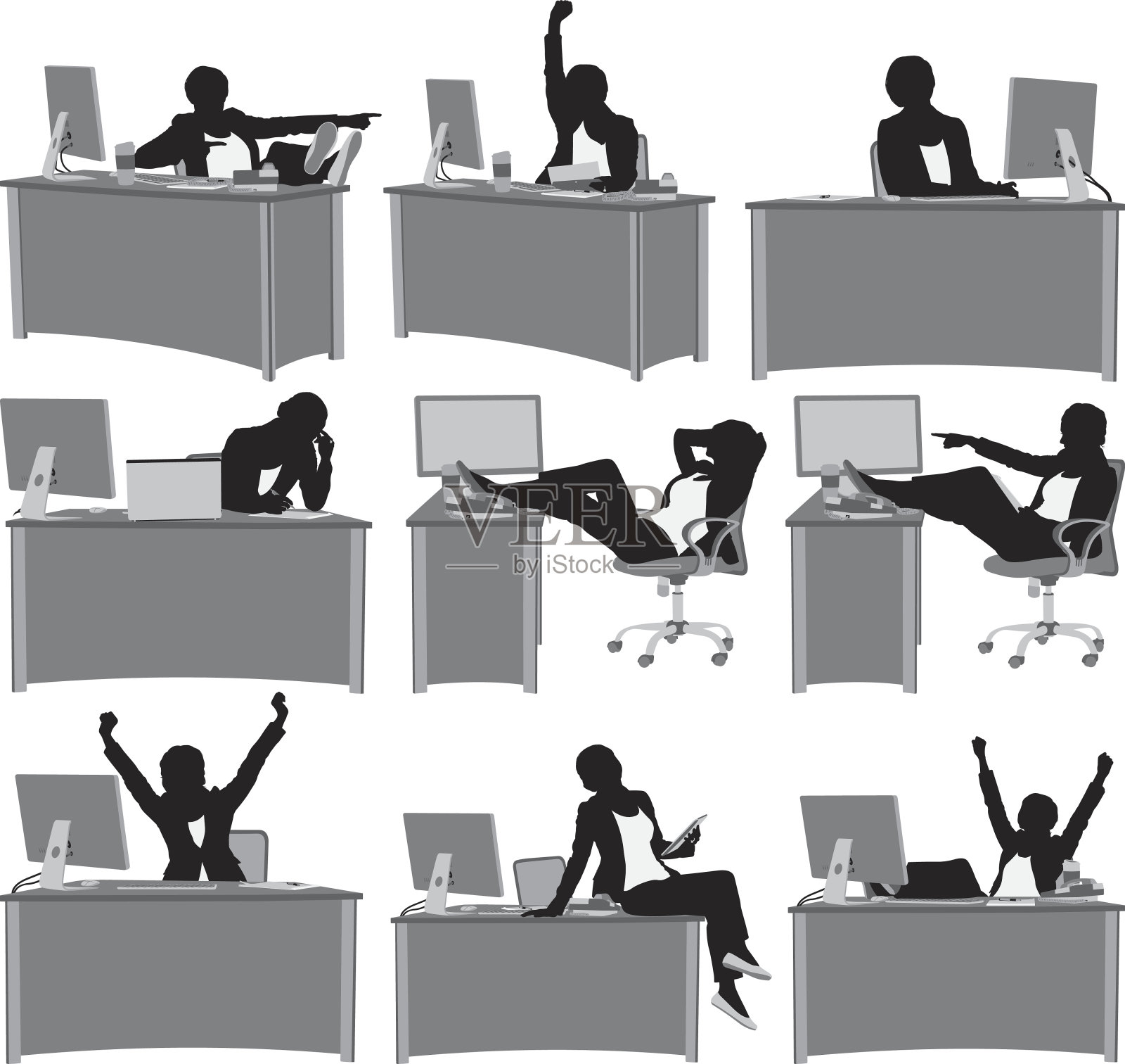 关于女人坐在桌子上的各种观点插画图片素材