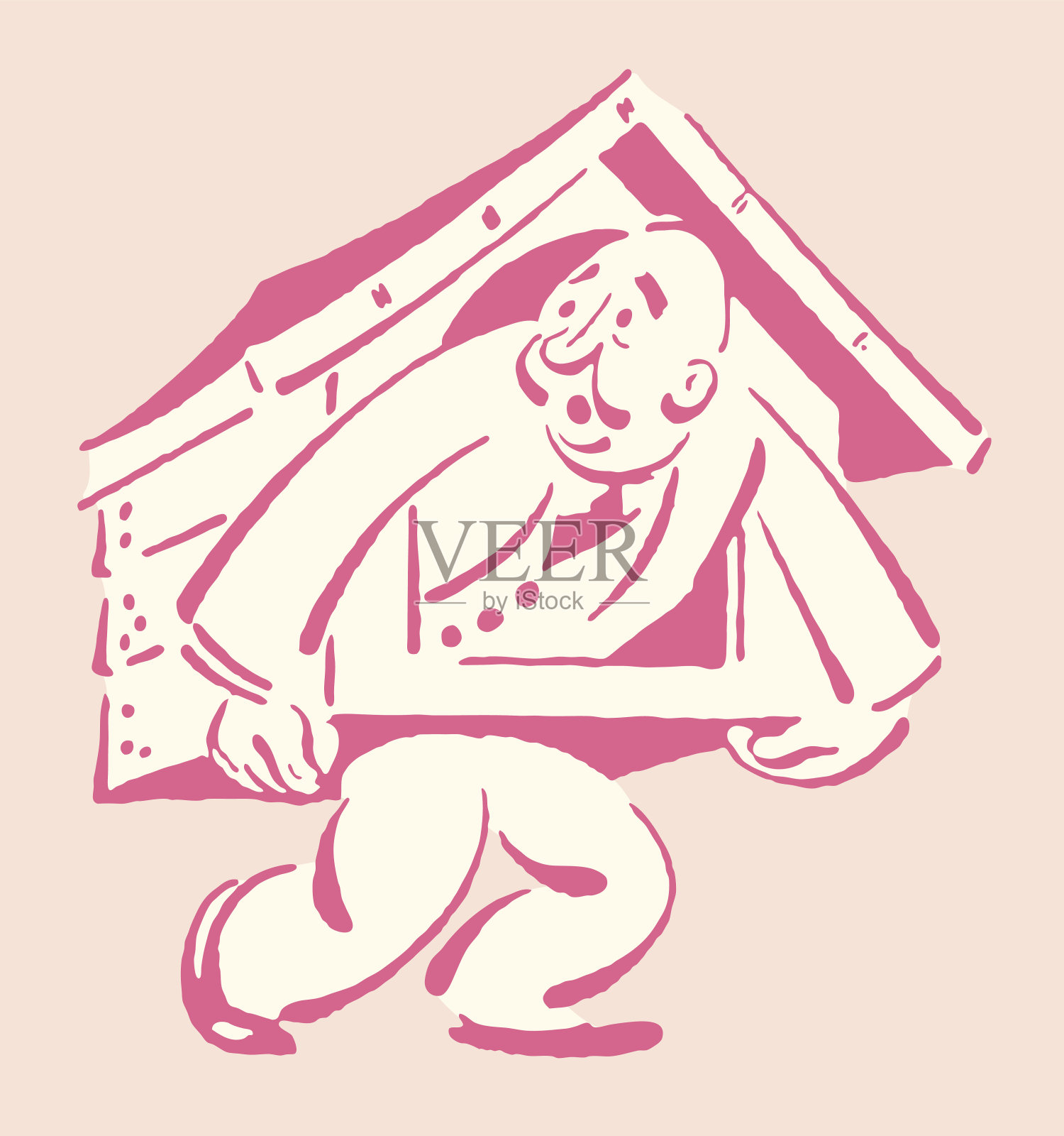 狗屋里的男人插画图片素材