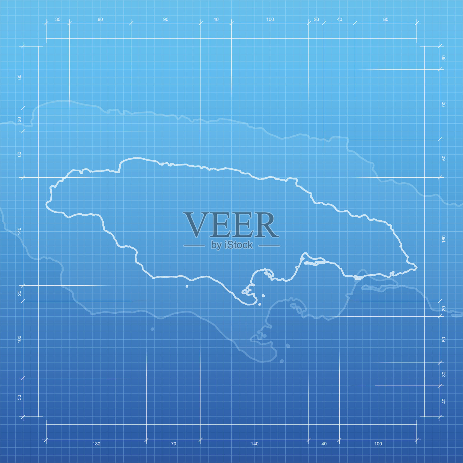 蓝图背景上的牙买加地图插画图片素材