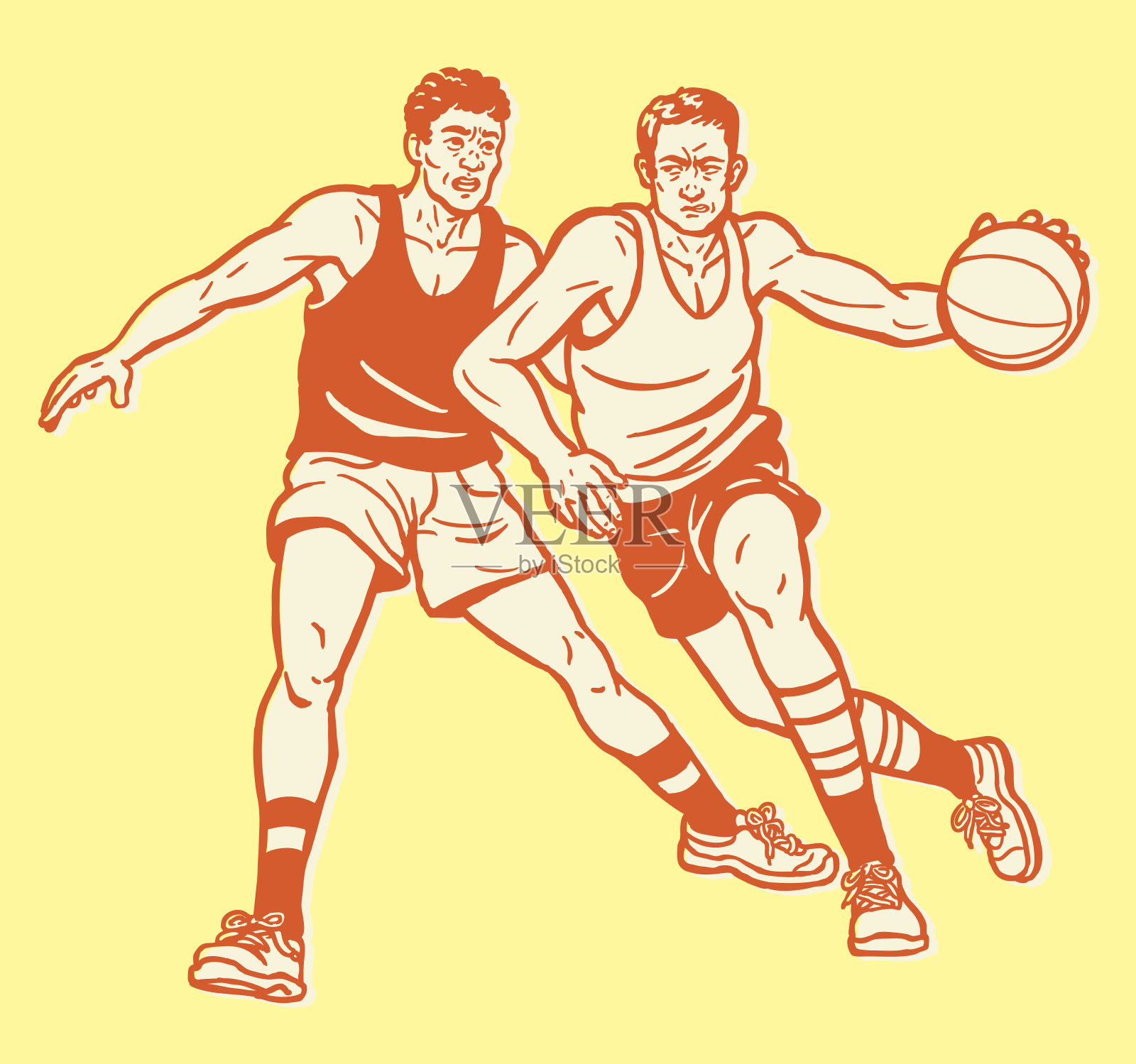 两个男人在打篮球插画图片素材