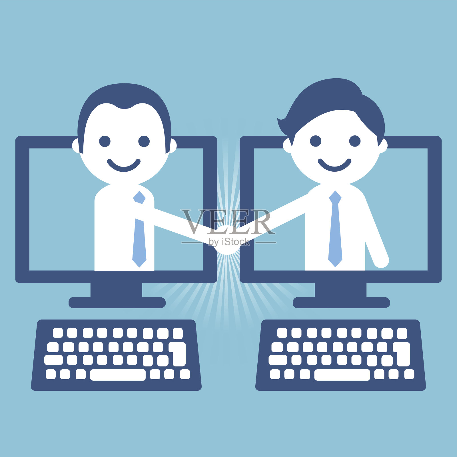 握手与电脑插画图片素材