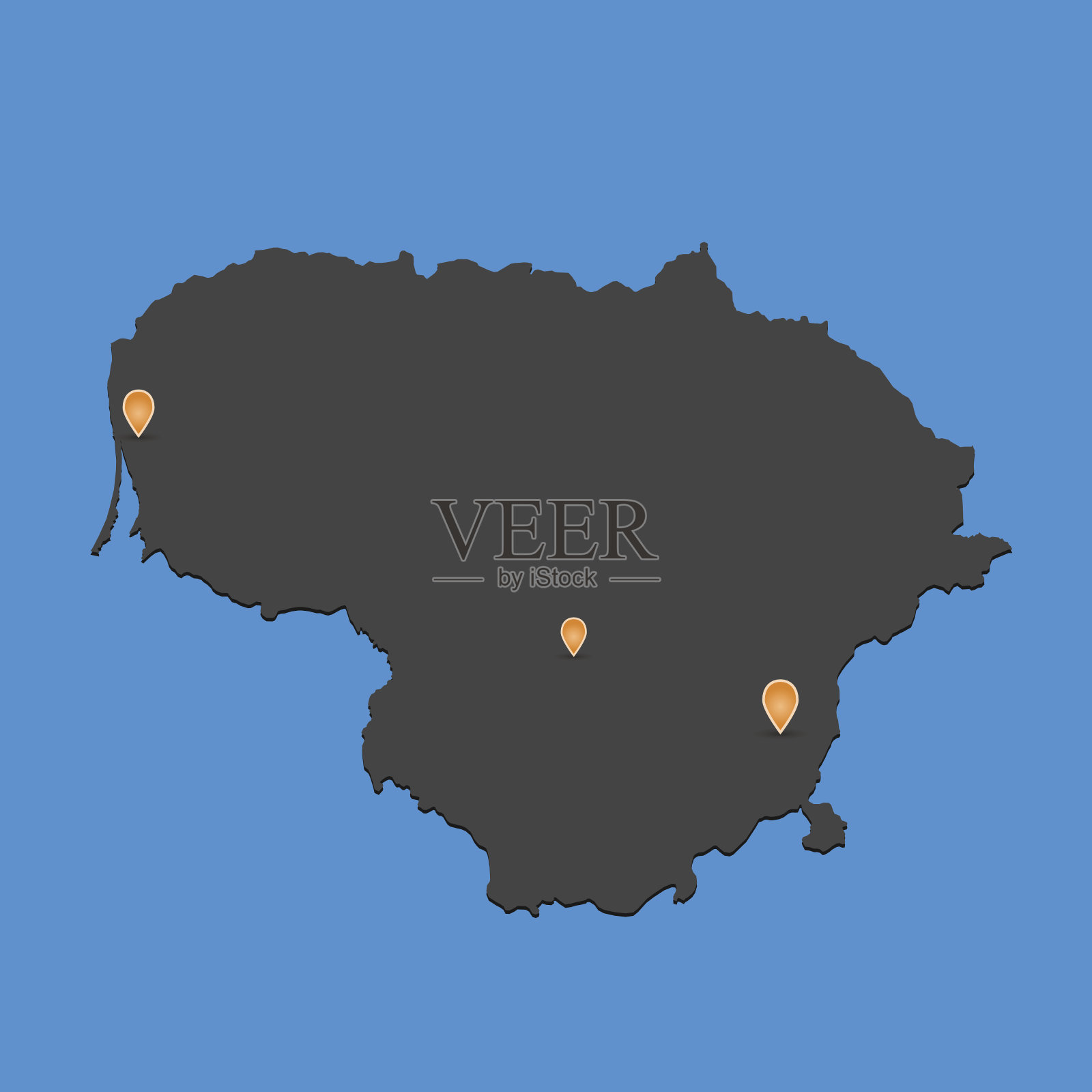 立陶宛地图黑色与标记在蓝色的背景设计元素图片