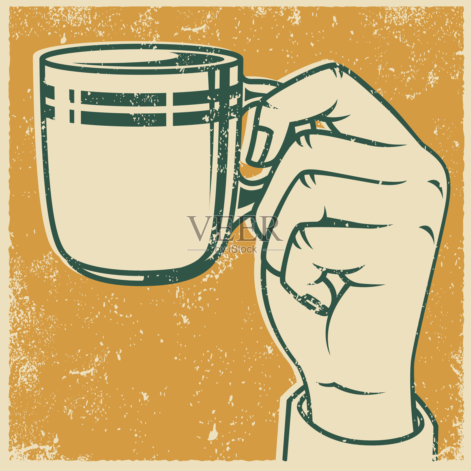 复古丝网印刷咖啡杯插画图片素材