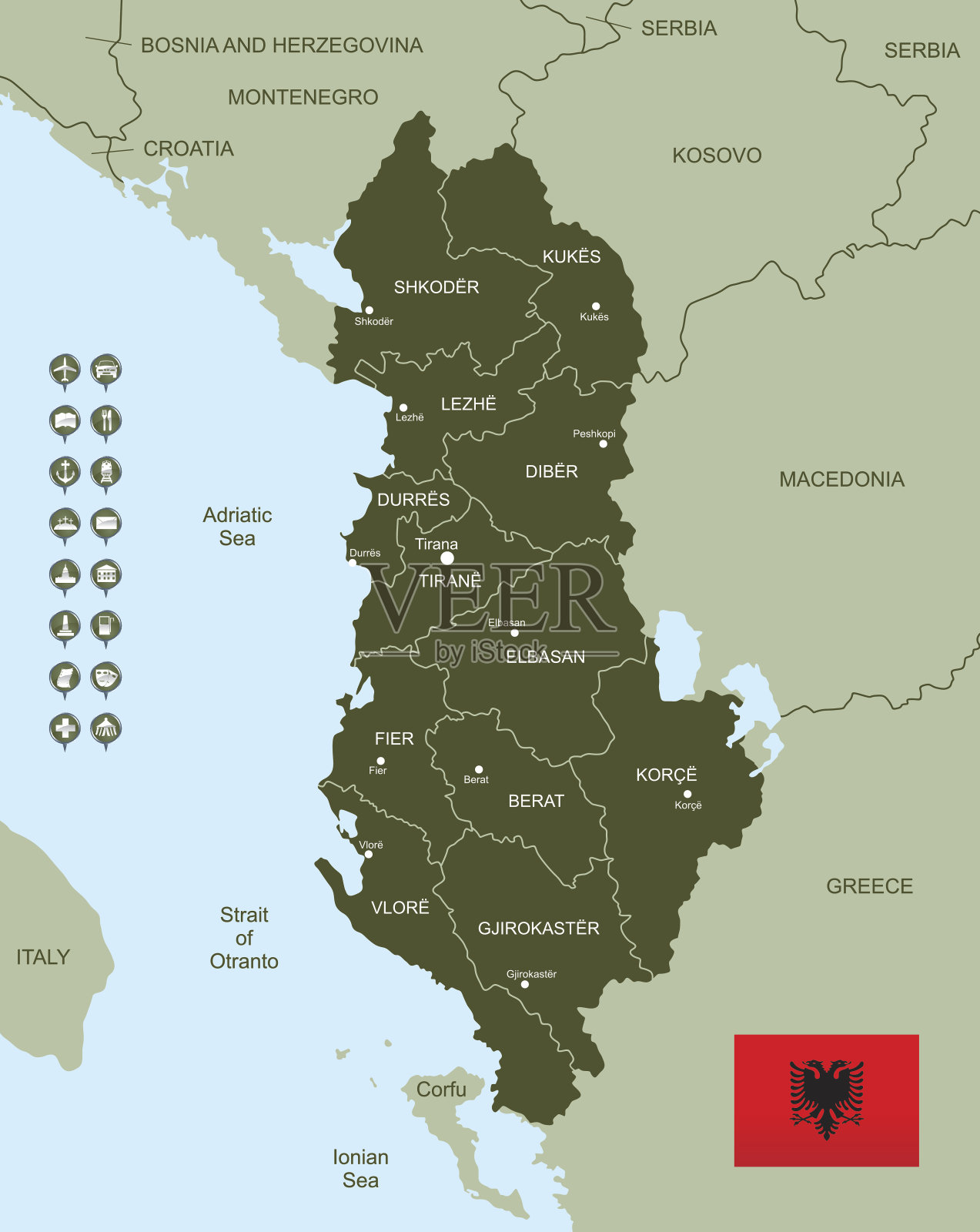 阿尔巴尼亚的地图插画图片素材