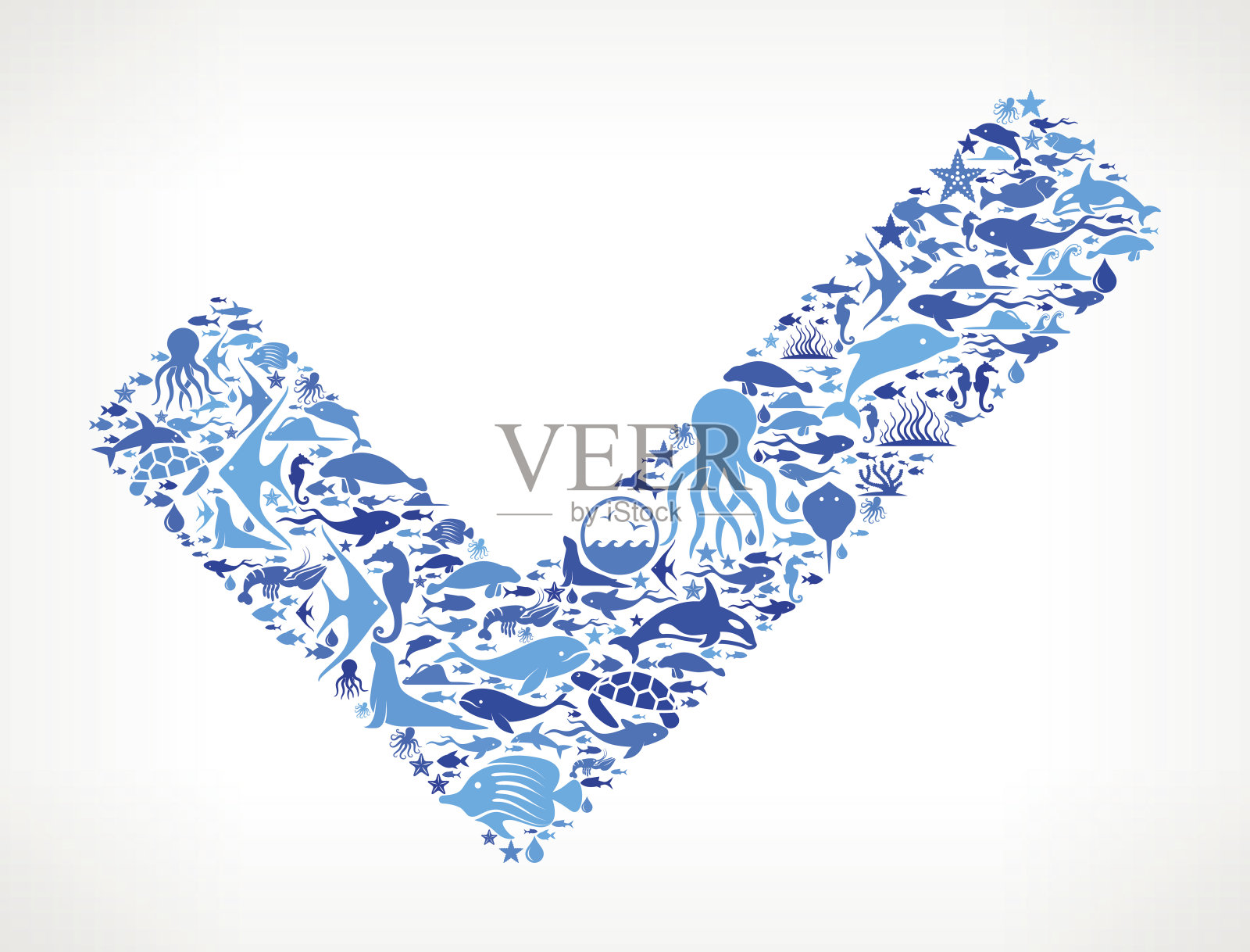 Checkmark海洋和海洋生命蓝色图标模式插画图片素材