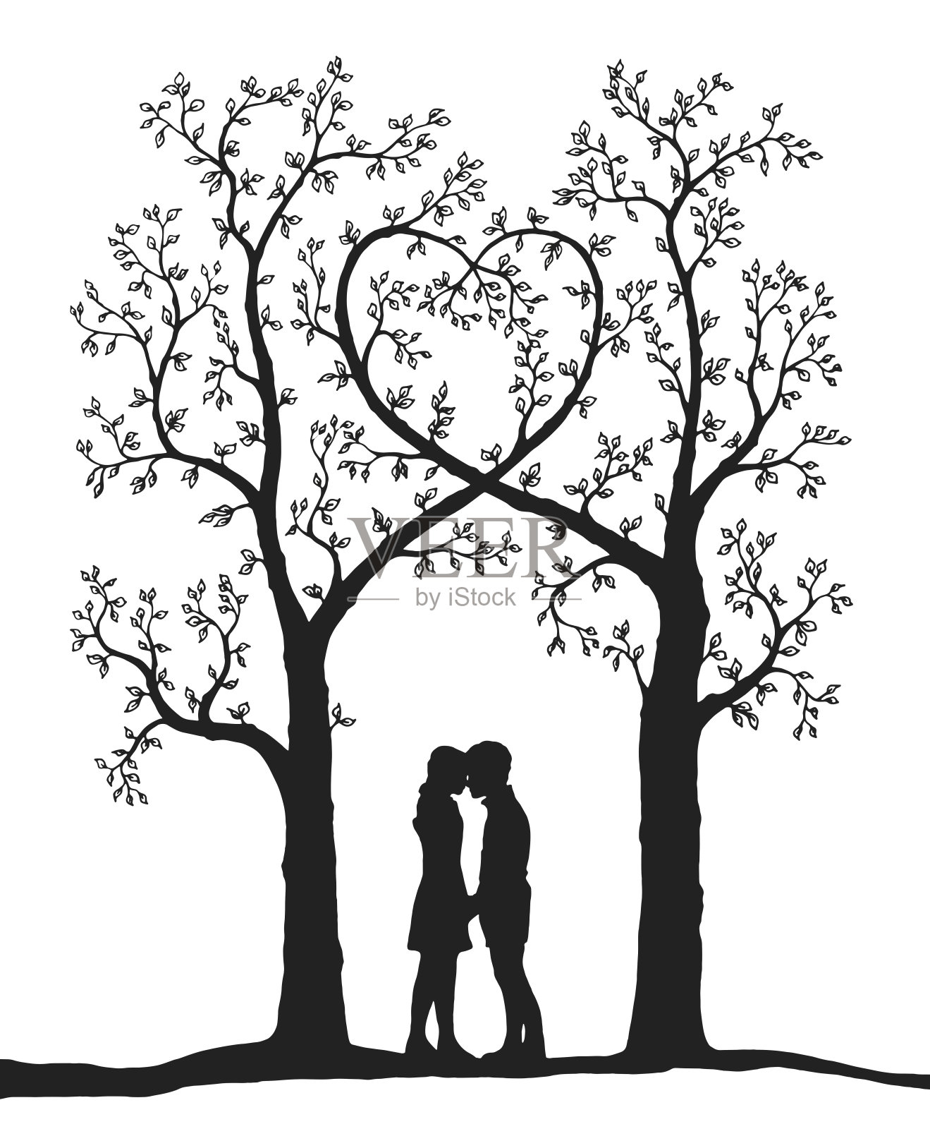 爱情树画在白色插画图片素材