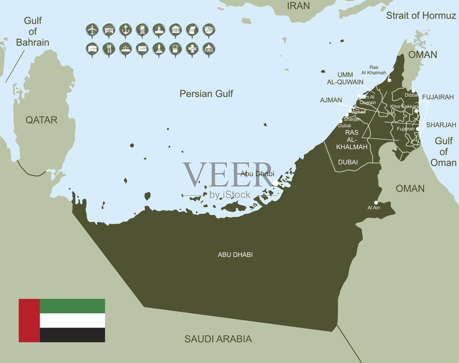 阿拉伯联合酋长国地图插画图片素材