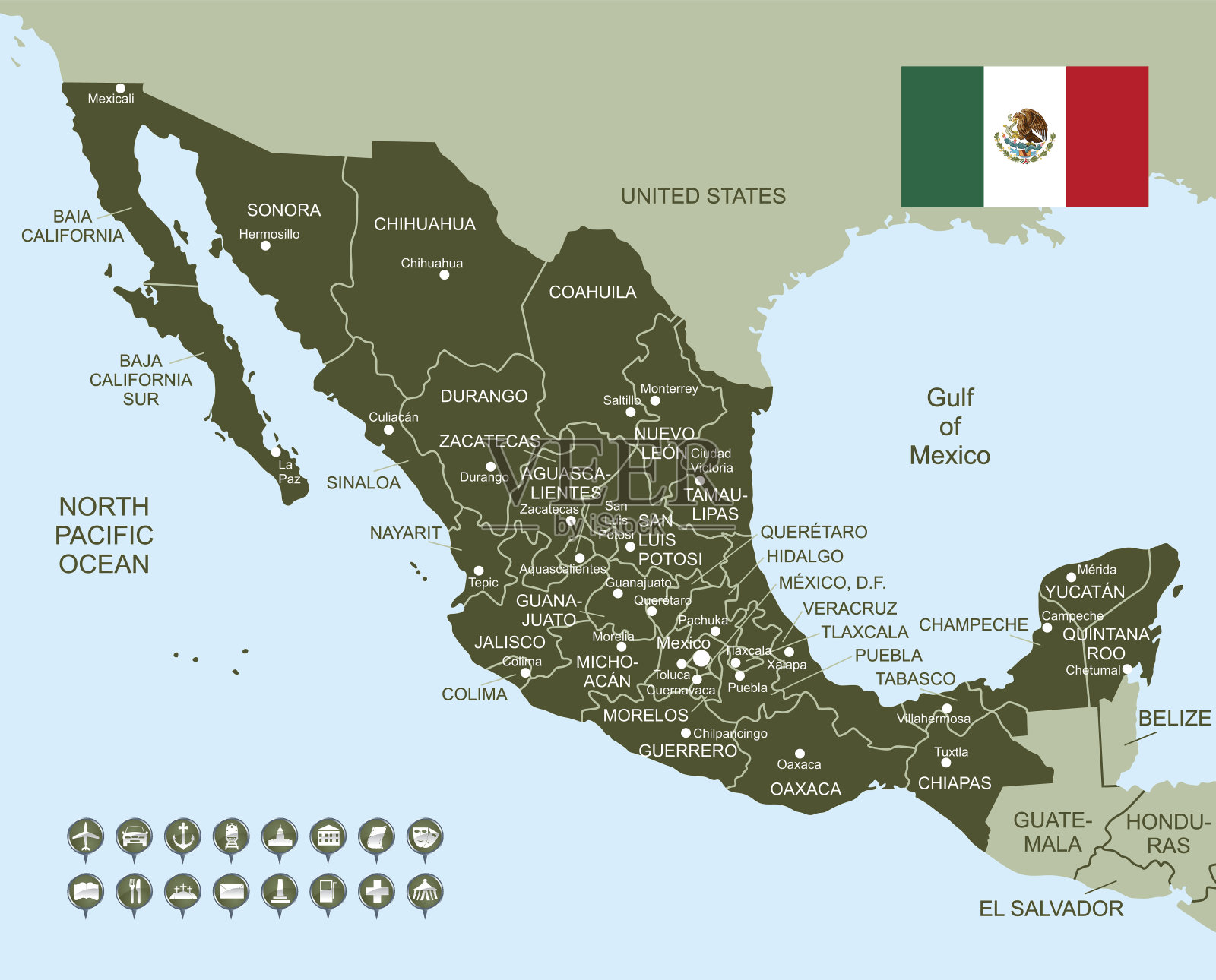 墨西哥地图插画图片素材