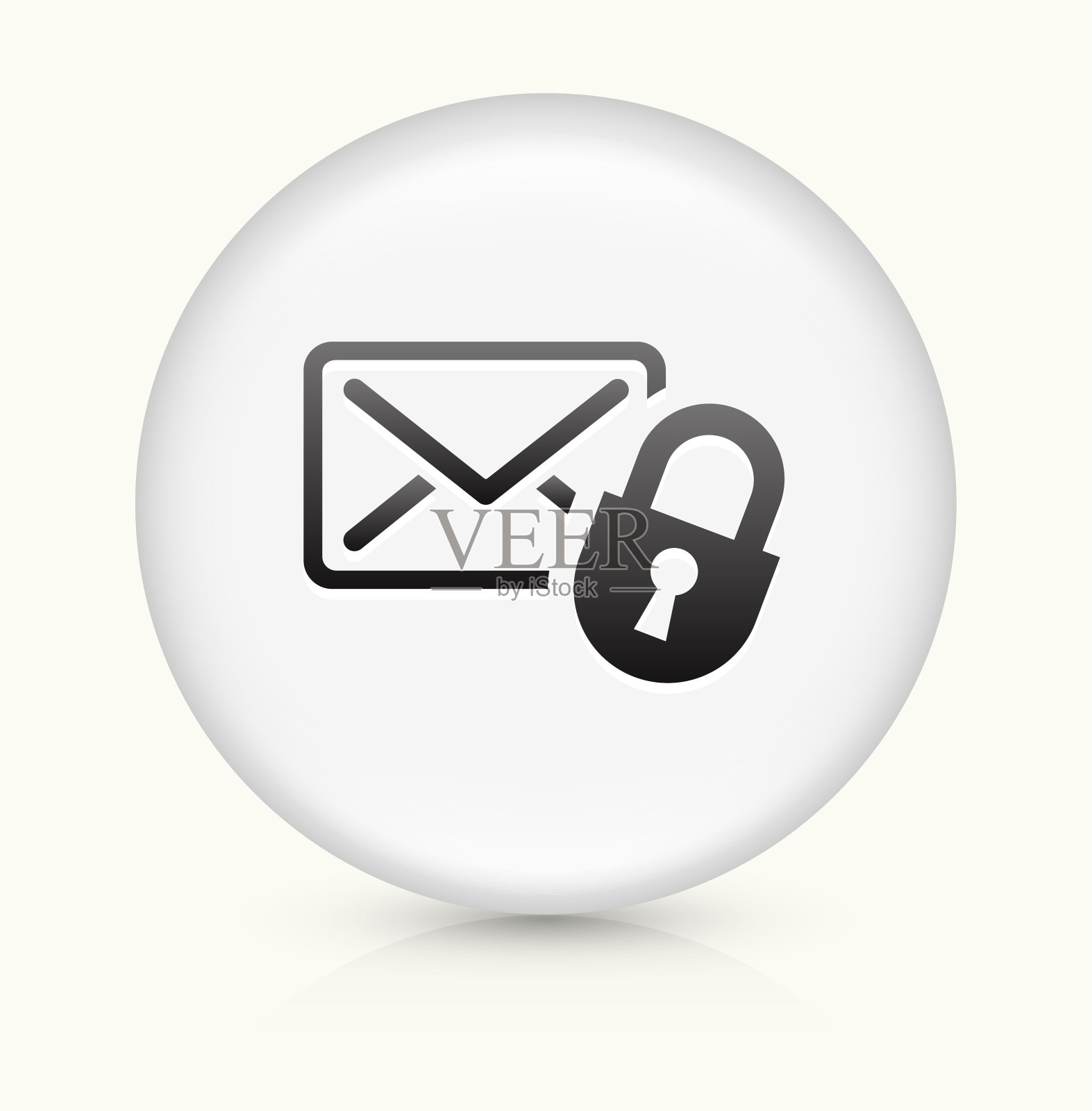 字母和锁定图标上的白色圆形矢量按钮图标素材