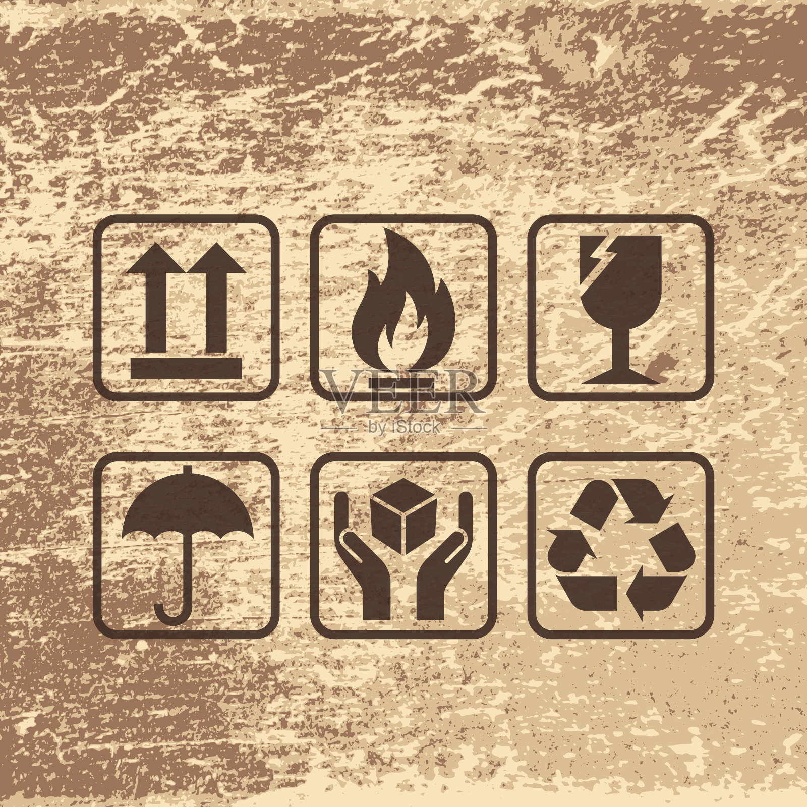 破旧肌理上的脆弱符号插画图片素材