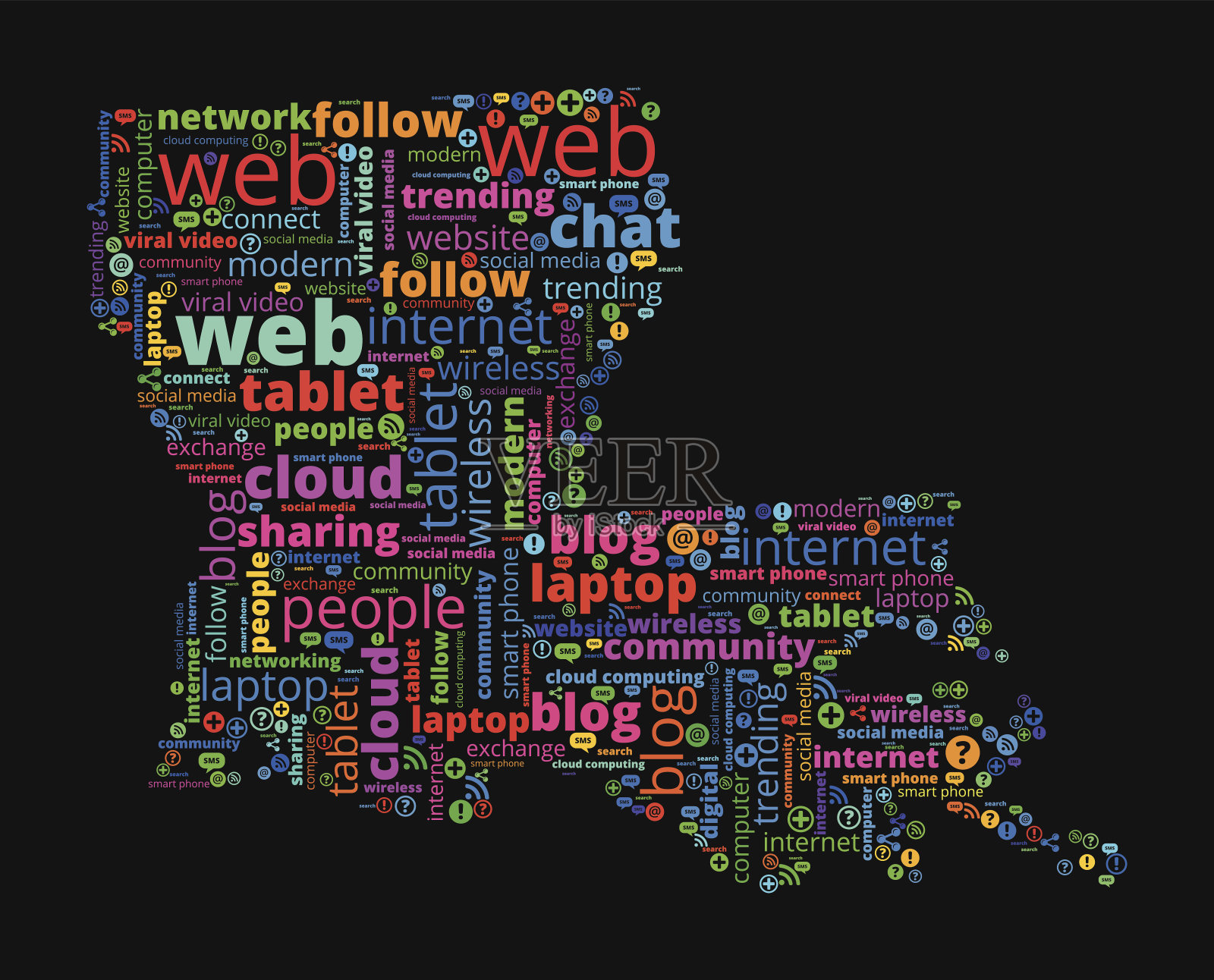 路易斯安那州现代通信和技术文字云插画图片素材