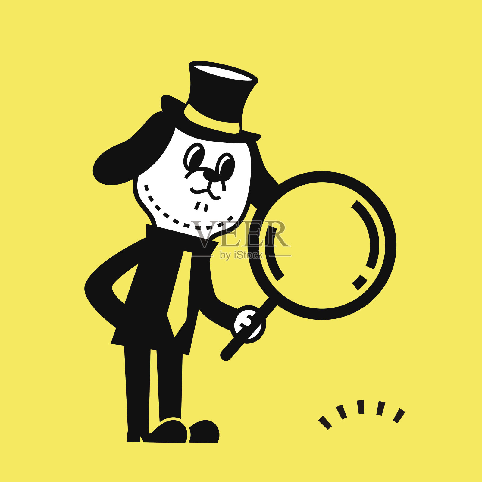 拿着放大镜找东西的狗插画图片素材