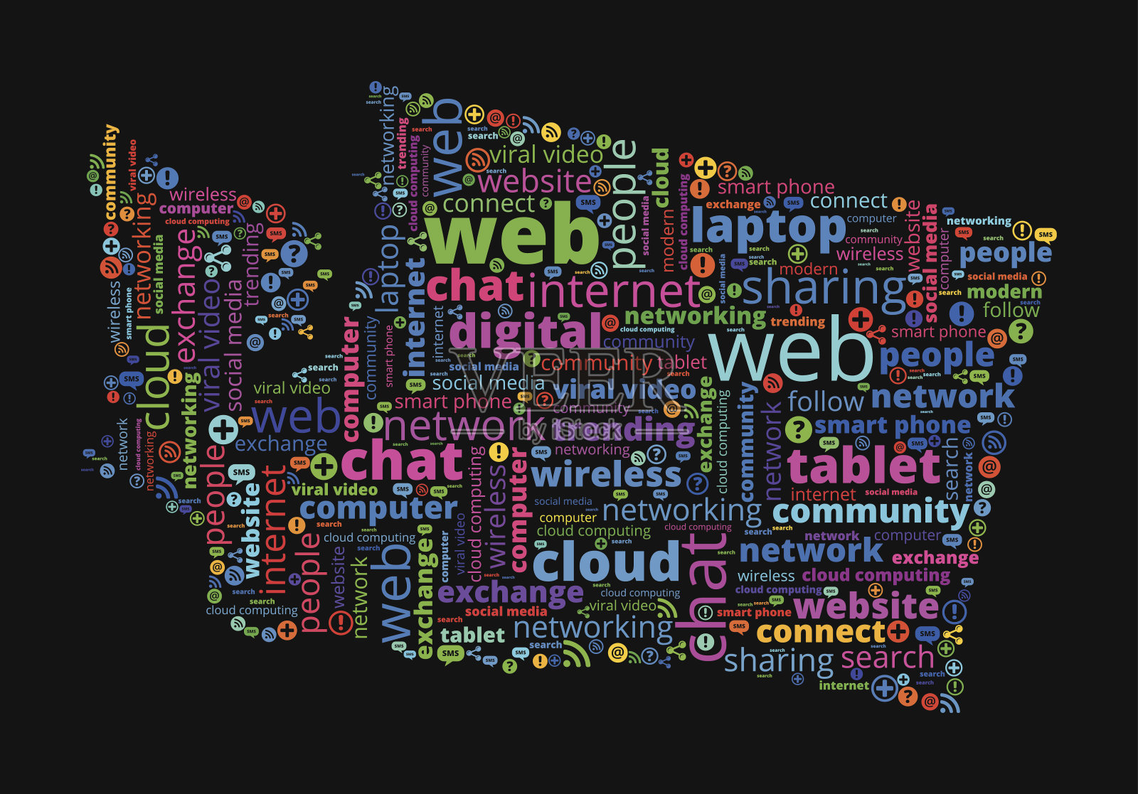 华盛顿关于现代通信和技术的词云插画图片素材