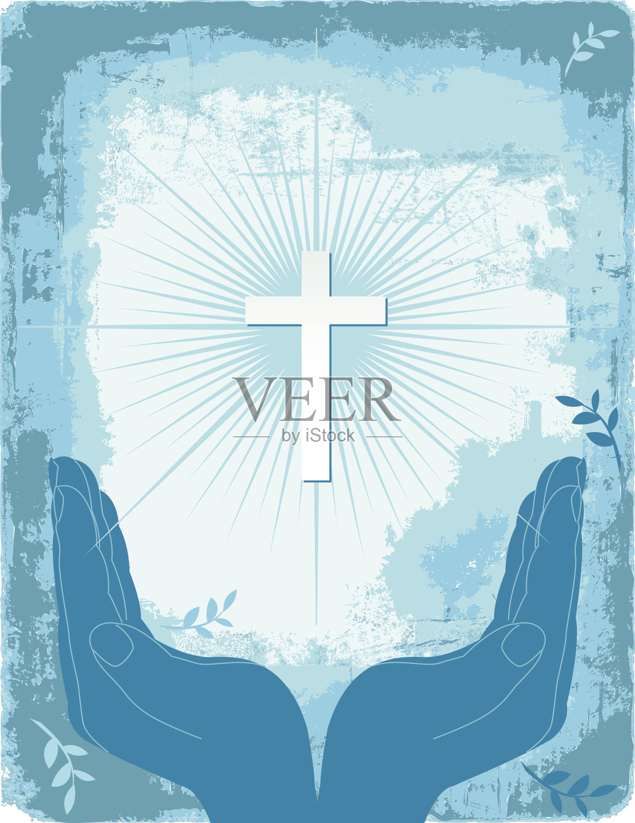 蓝杯手与基督教十字架插画图片素材