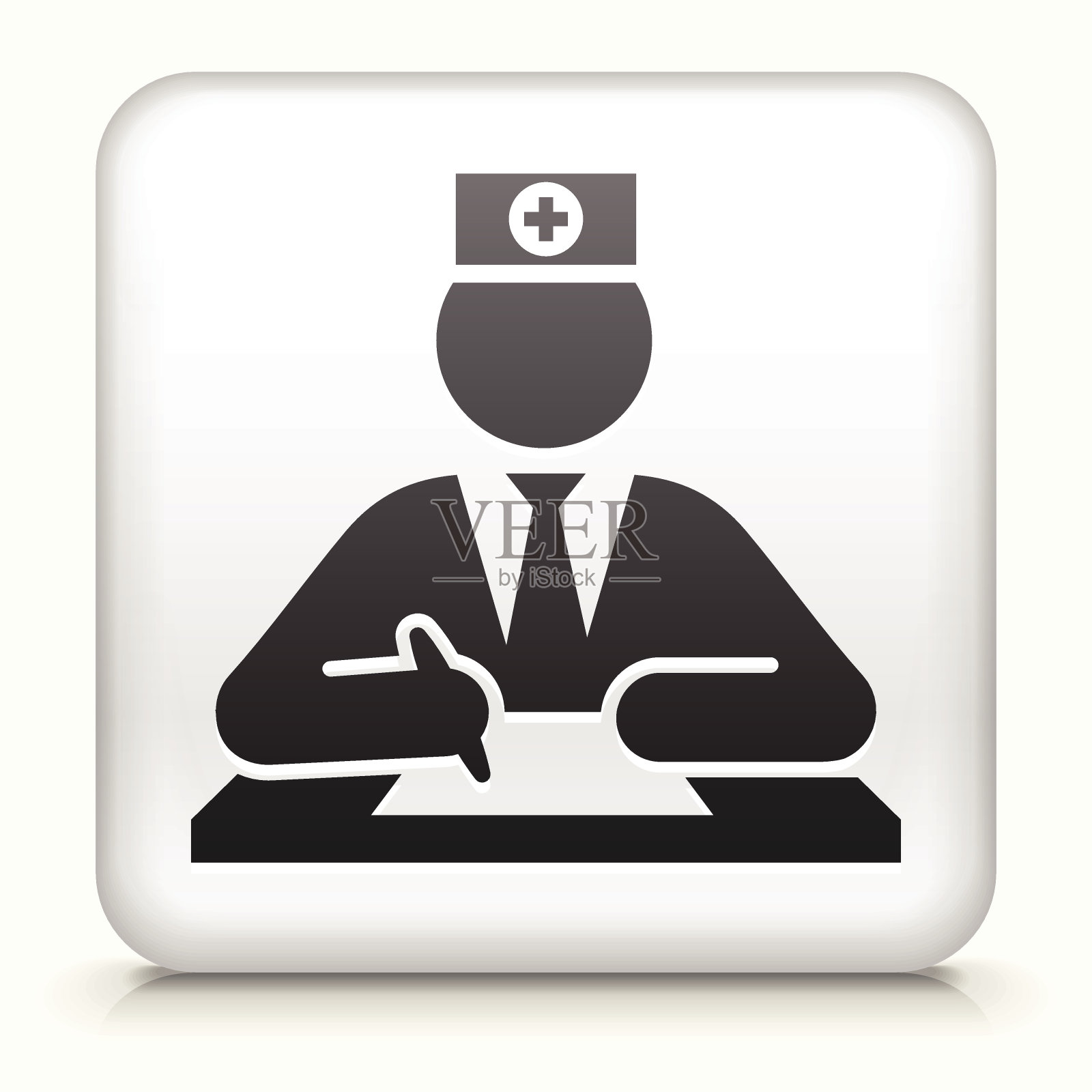 白色方形按钮与卫生工作者插画图片素材