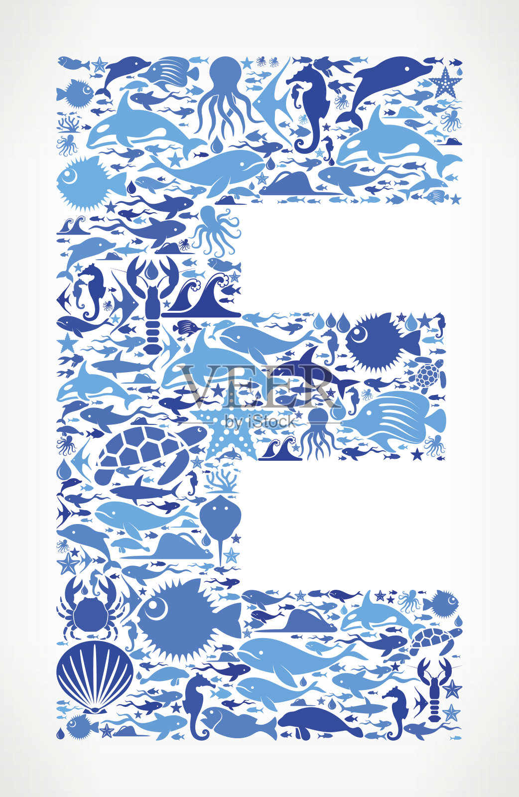 字母海洋海洋生命蓝色图标图案插画图片素材