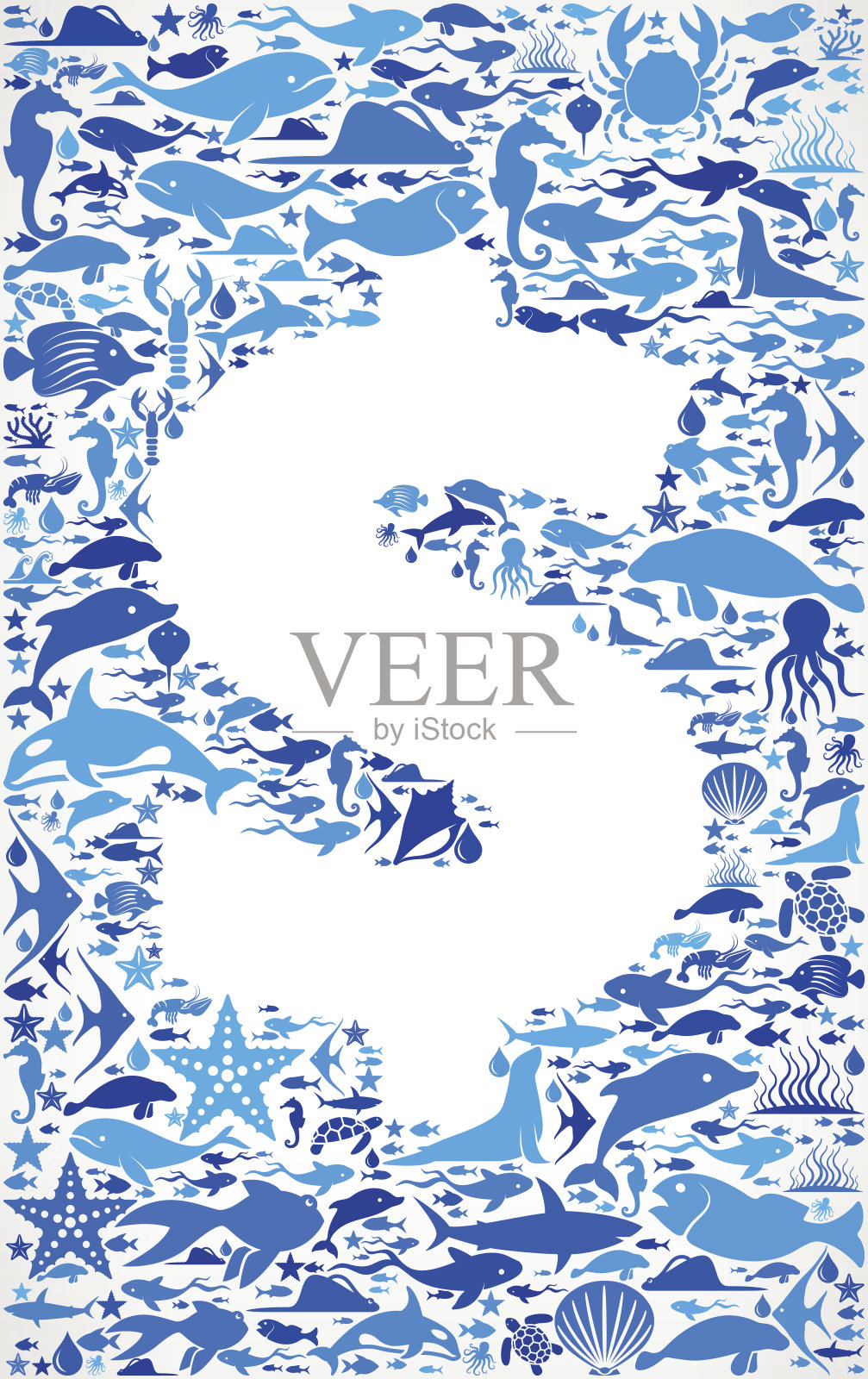 美元标志海洋和海洋生命蓝色图标模式插画图片素材