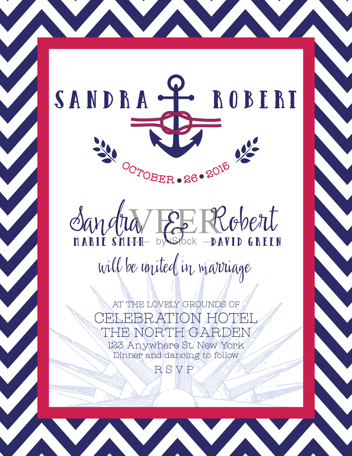 红蓝航海婚礼请柬设计模板素材