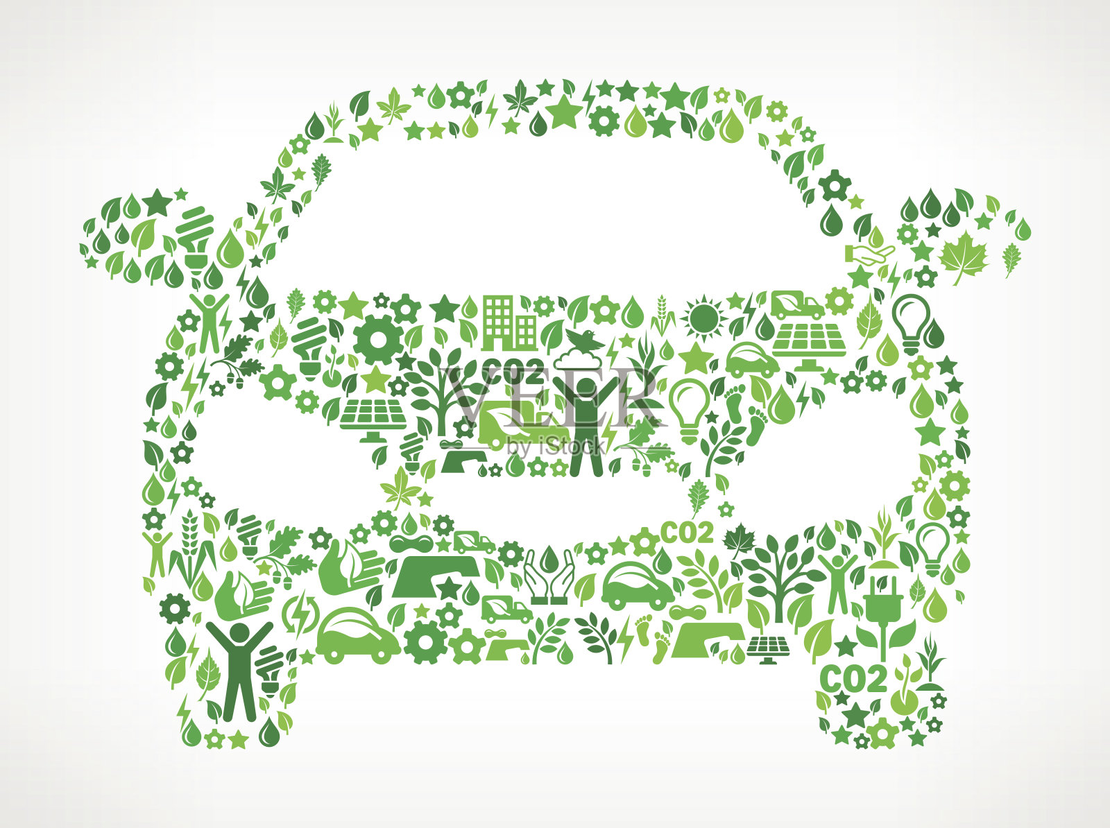 绿色自然保护的汽车正面观，免版税的矢量艺术模式插画图片素材