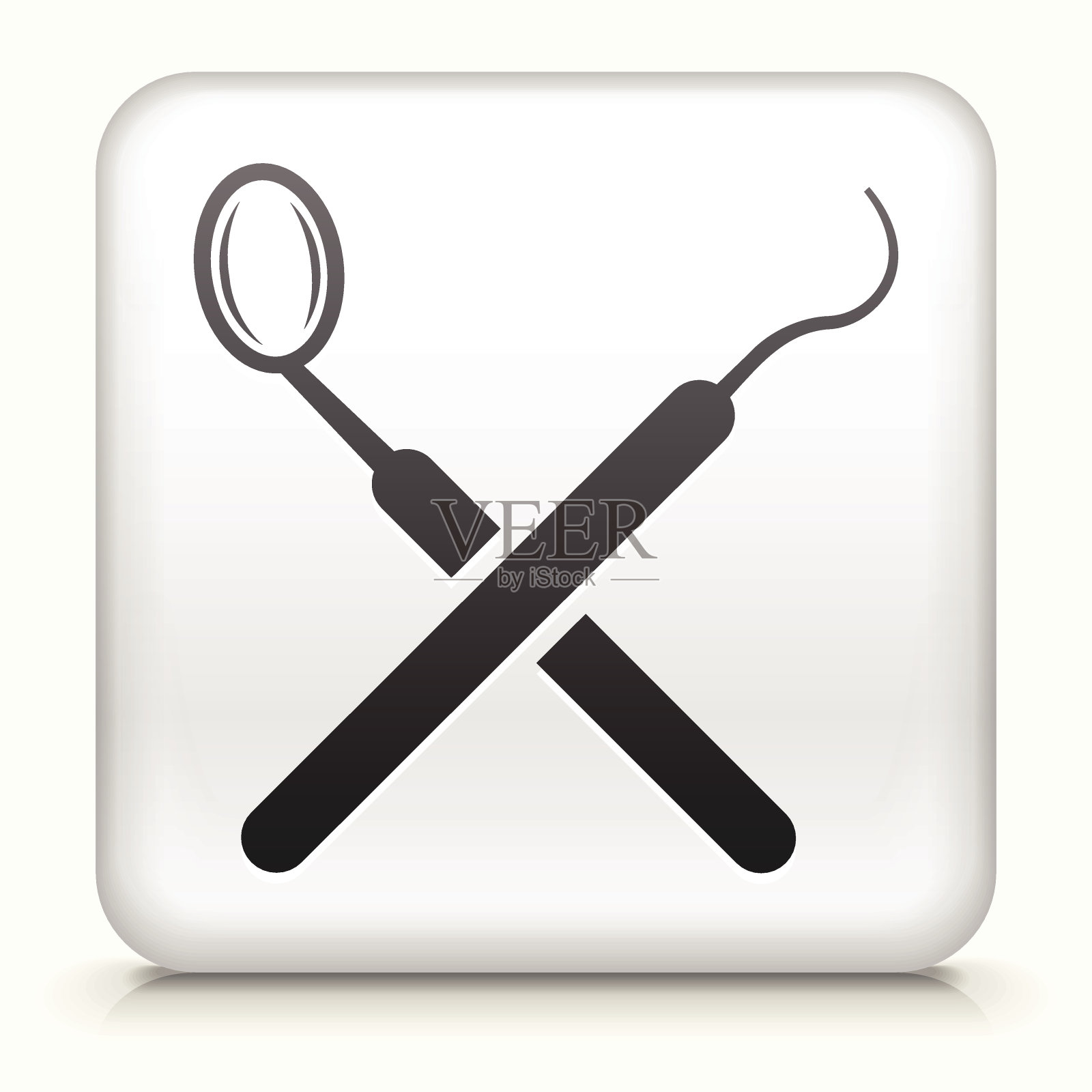 白色方形按钮与牙医工具图标设计元素图片