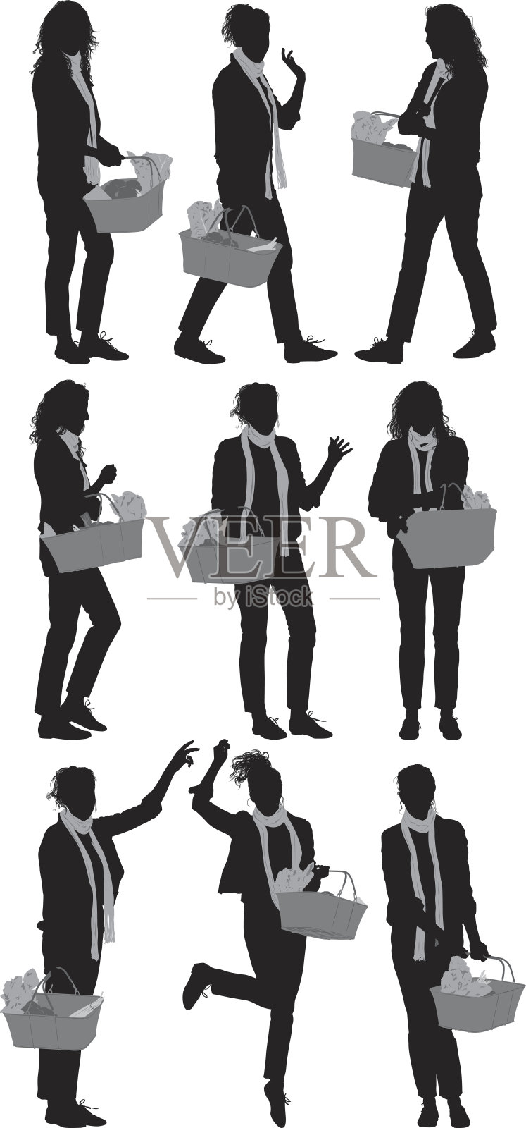 女人提着篮子插画图片素材