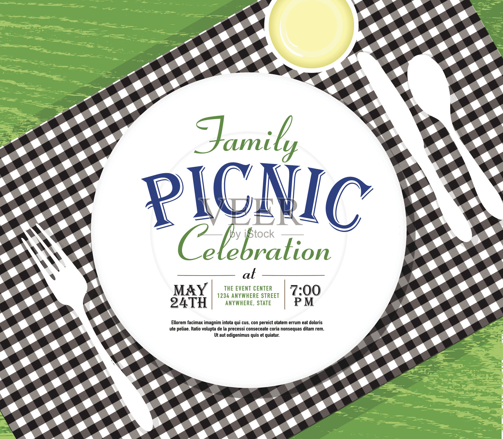 野餐邀请设计模板亮绿色背景设计模板素材