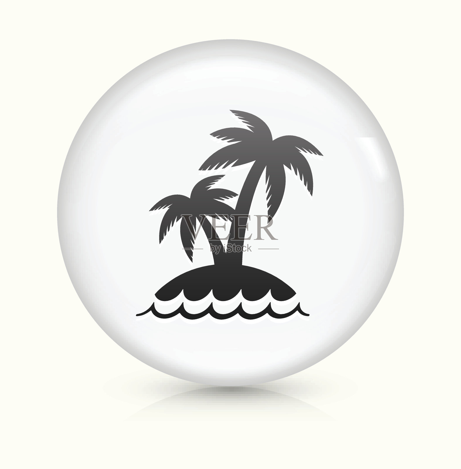 棕榈树岛图标上的白色圆形矢量按钮图标素材