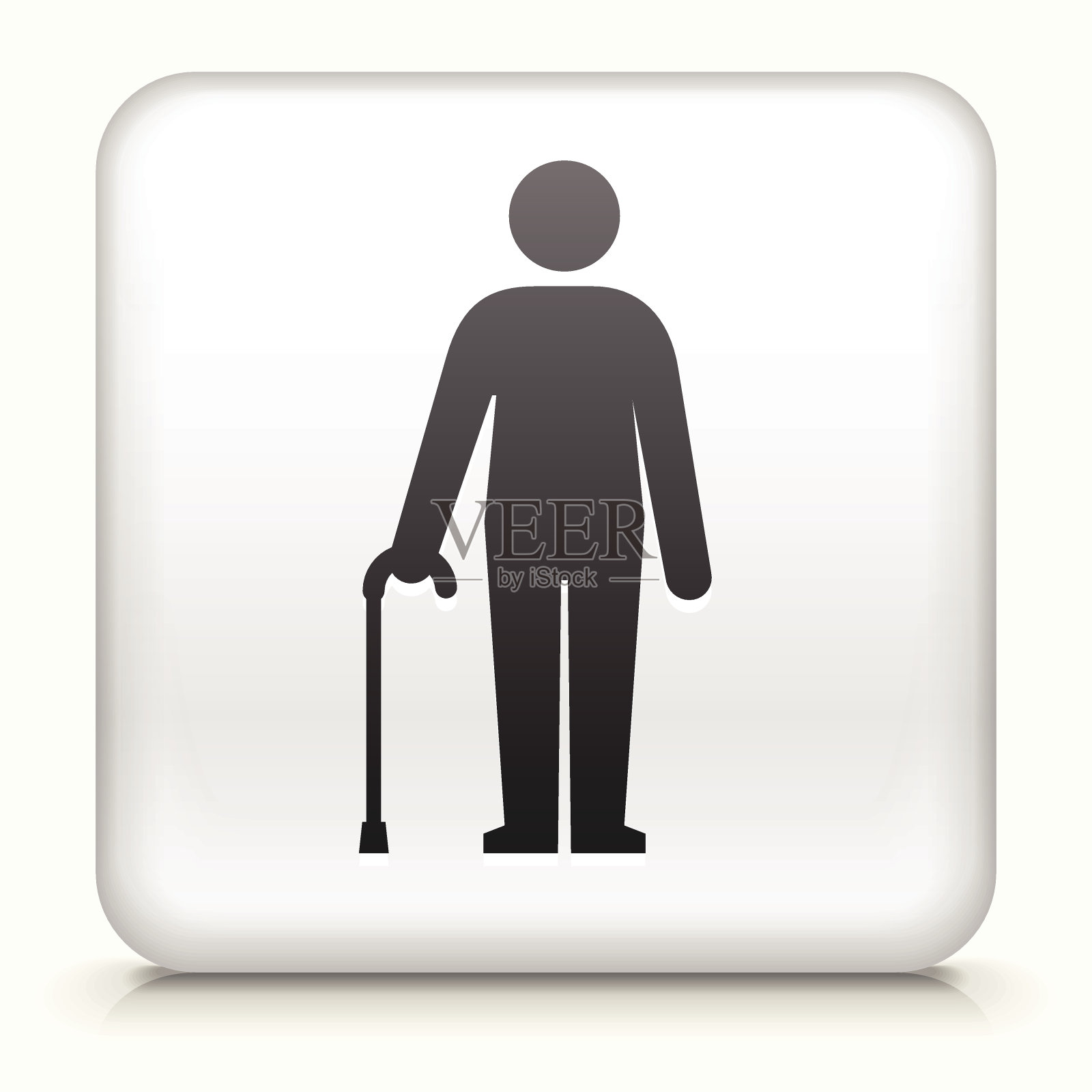 方形按钮与人拿着一根手杖设计元素图片