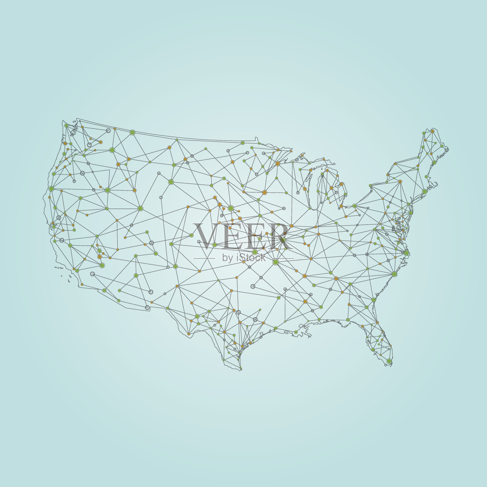 美国网络地图上的蓝绿色梯度背景插画图片素材