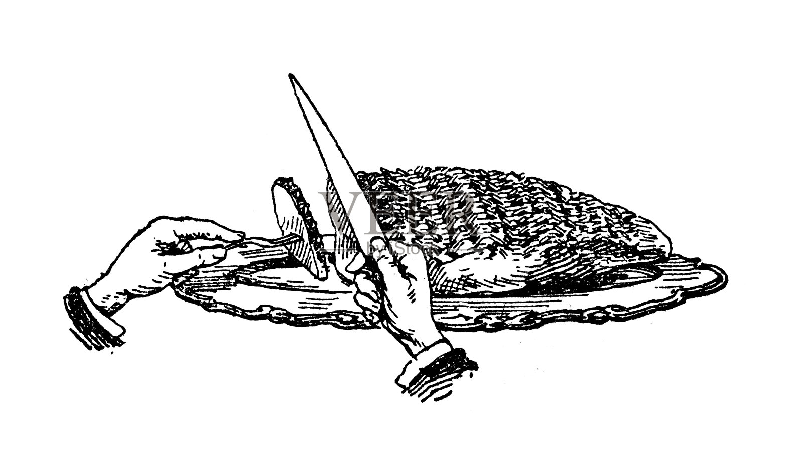 手工切牛肉片的古董插图插画图片素材