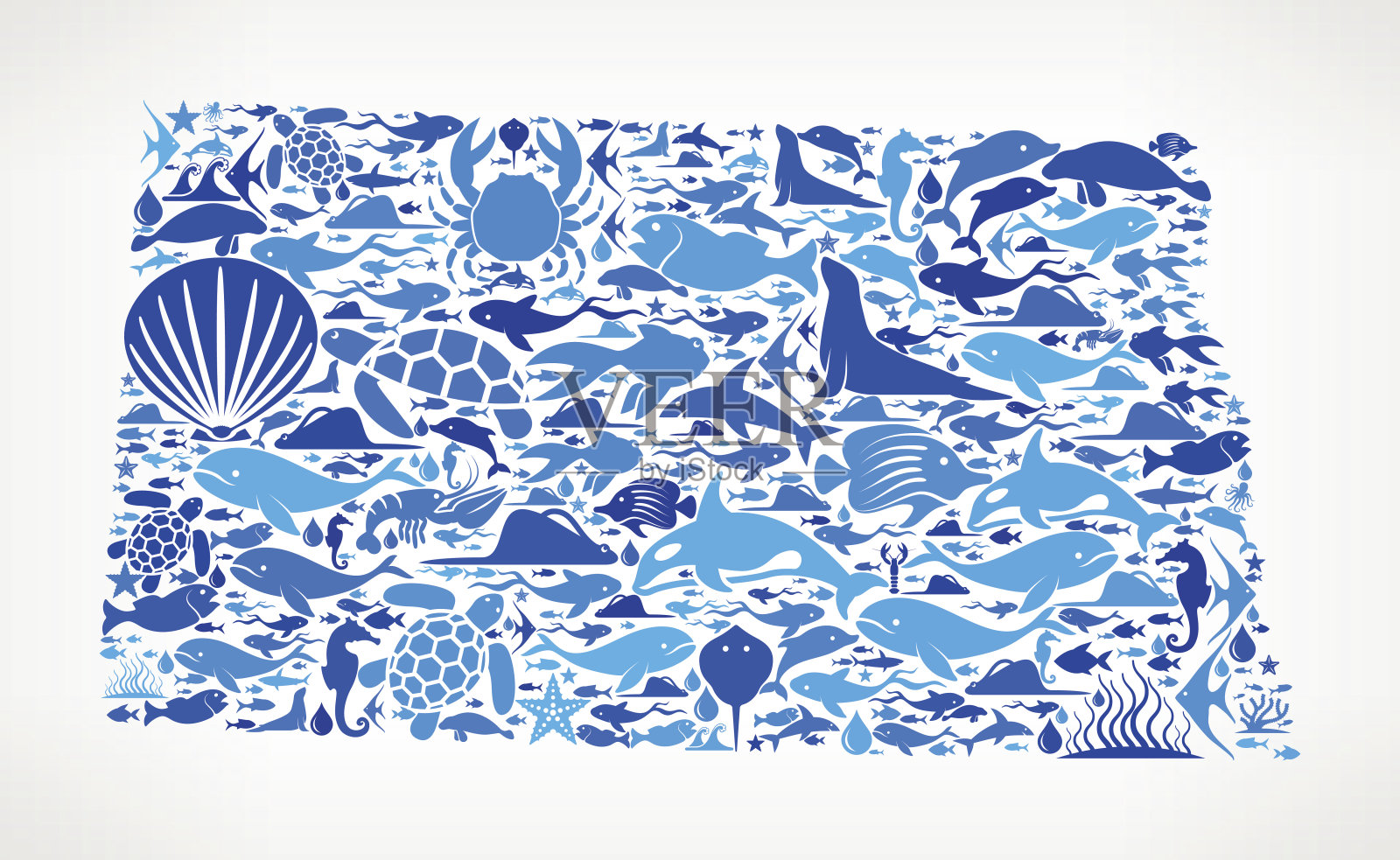 北达科他州海洋生物蓝色图标图案插画图片素材