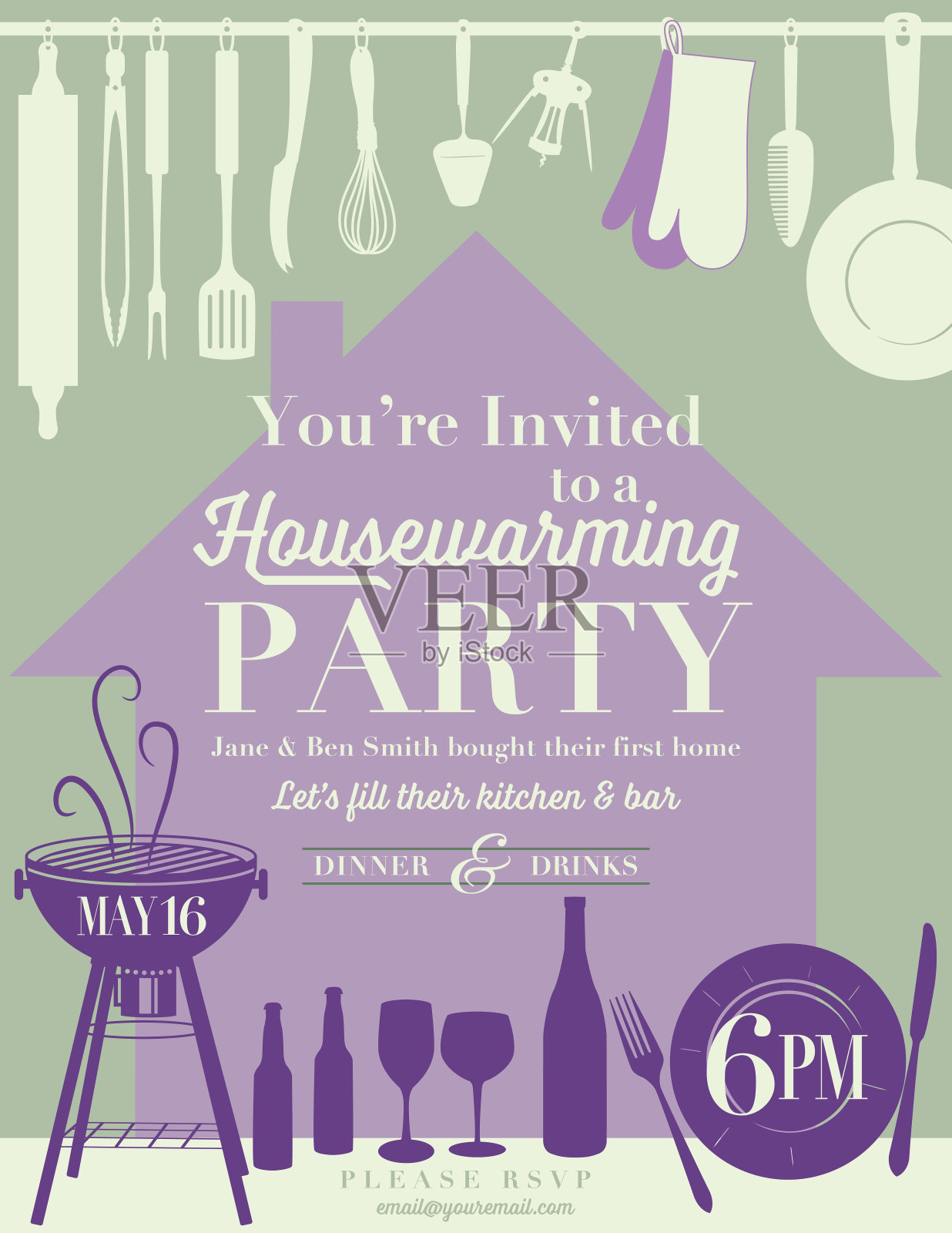 乔迁派对厨房邀请函设计模板素材