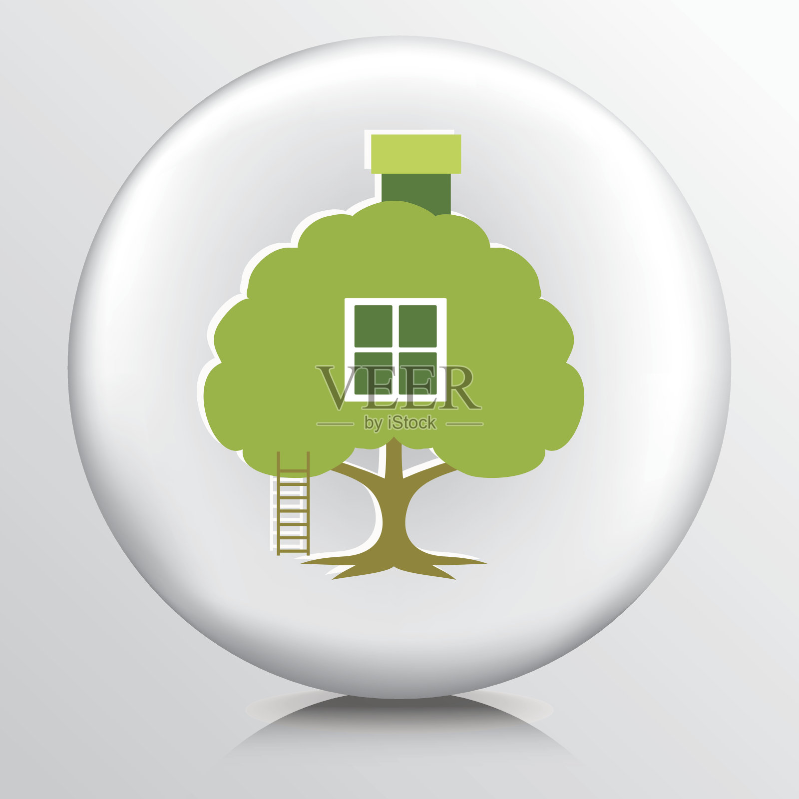 圆形环境图标-树绿色房屋插画图片素材