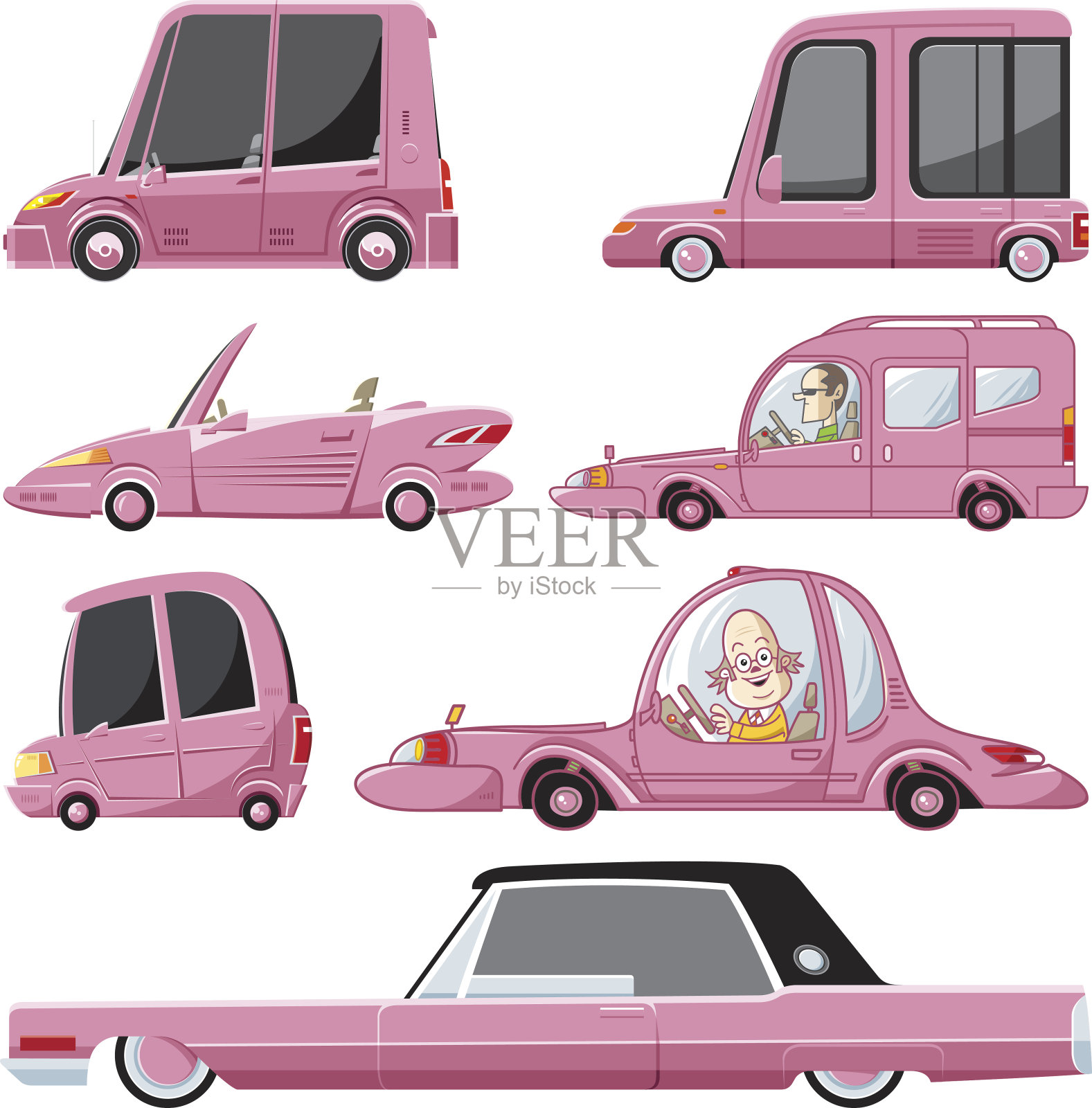 粉色汽车集插画图片素材