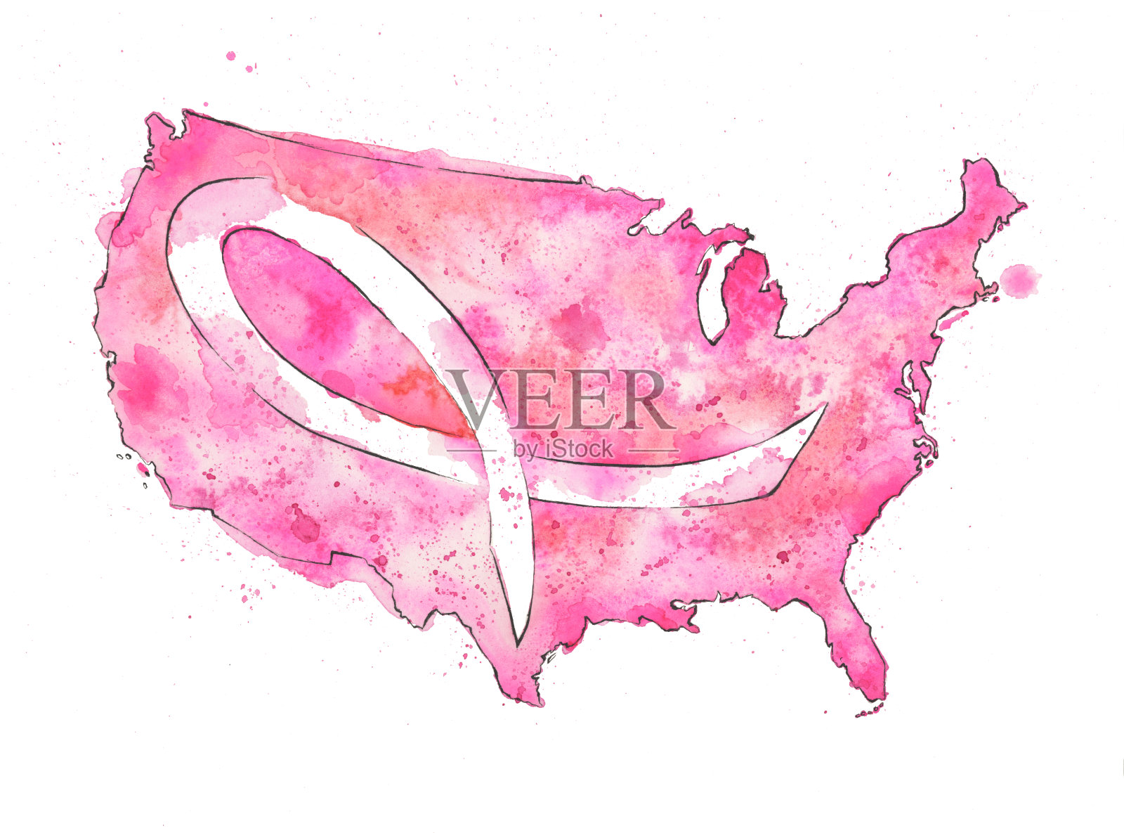 美国乳癌水彩画地图插画图片素材